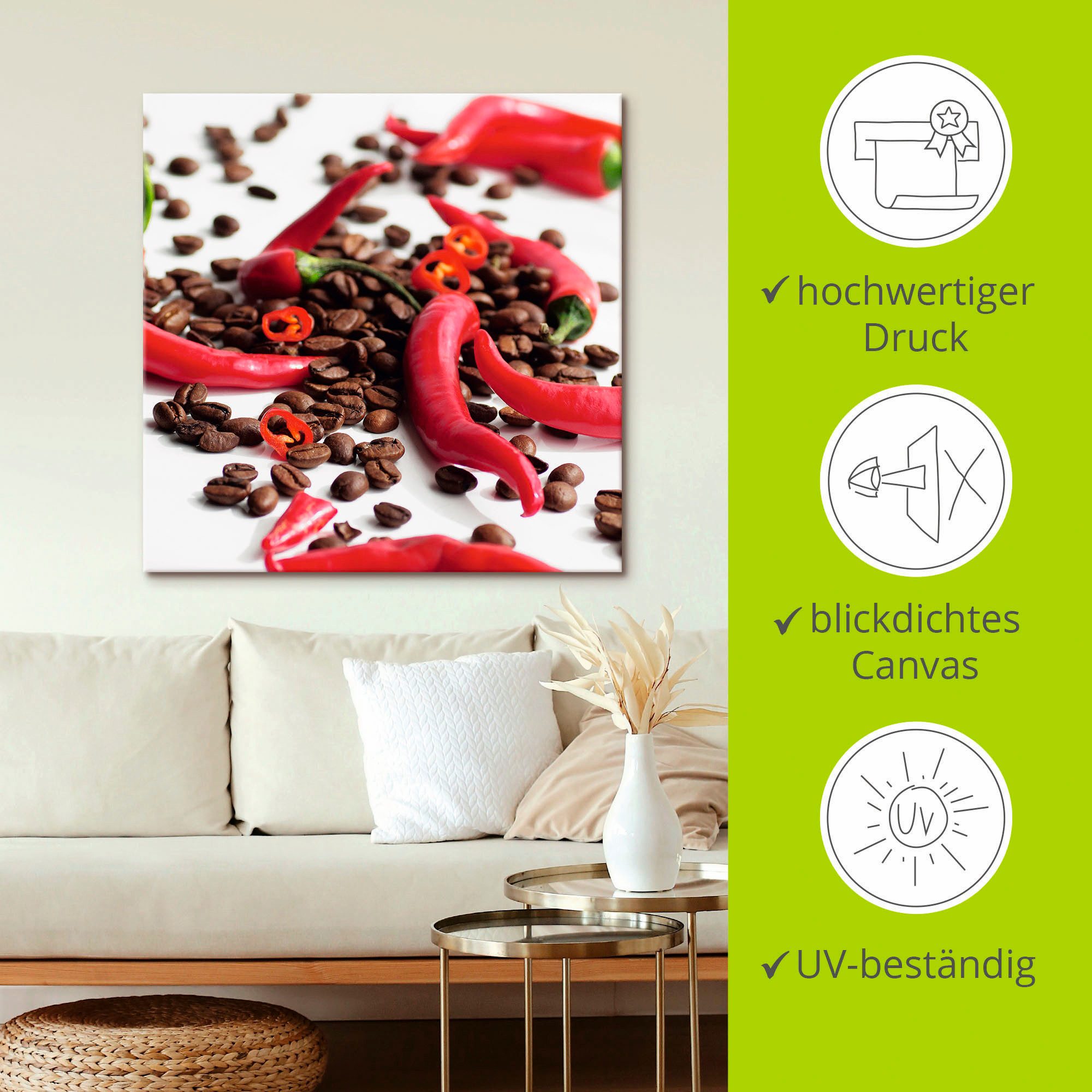 Artland Artprint Verse chili op koffie als artprint op linnen, poster in verschillende formaten maten
