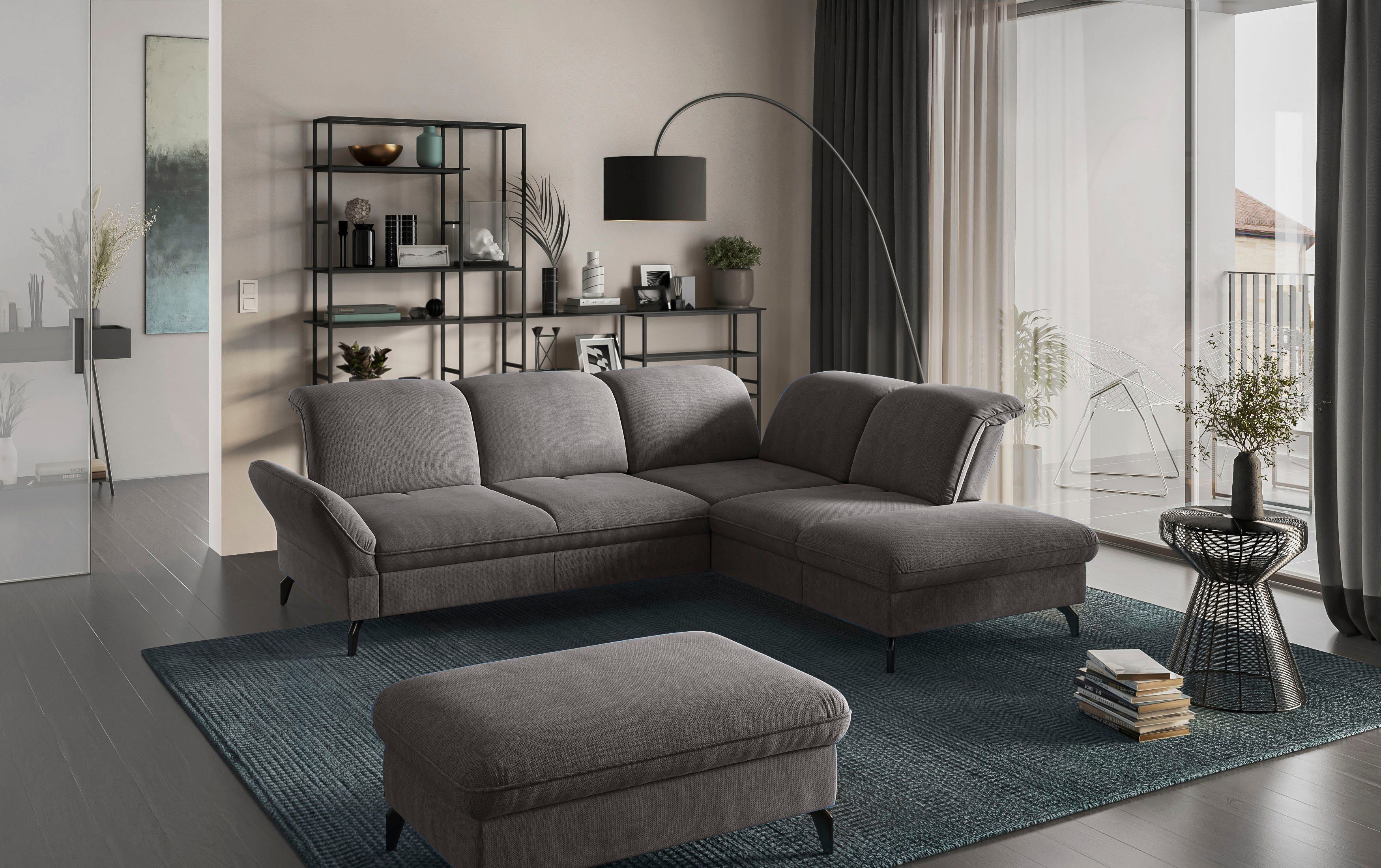 sit&more Hoekbank Leandro L-vorm Naar keuze met bed, hoofdbord en armleuningfunctie, en bergruimte
