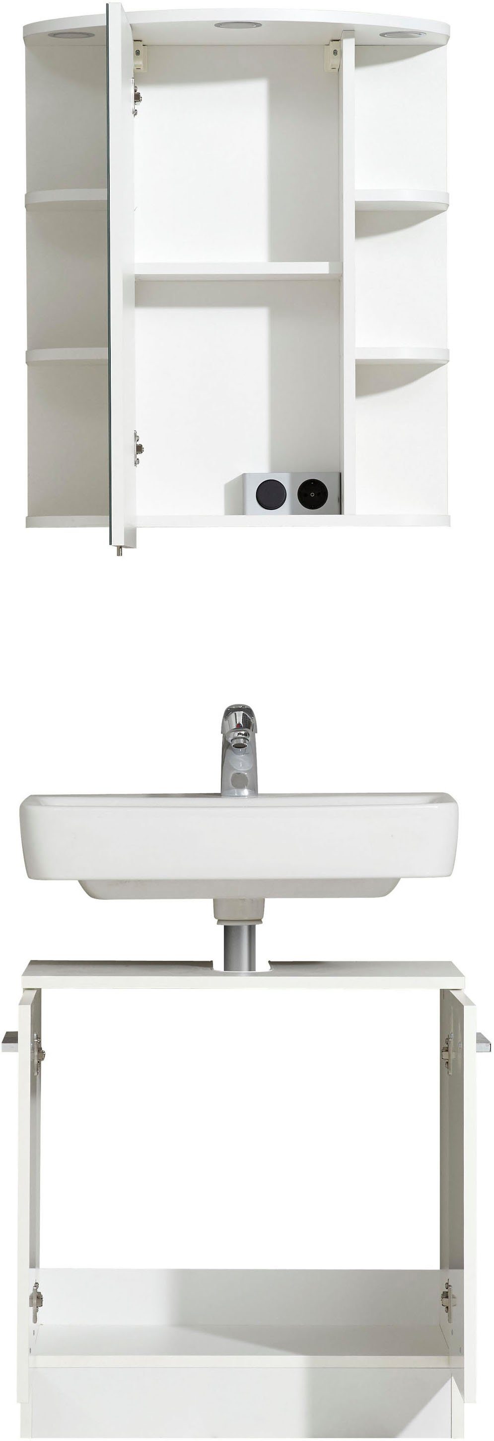 Saphir Badkamerserie Quickset 335 2-delig, wastafelonderkast met led-spiegelkast (2-delig)