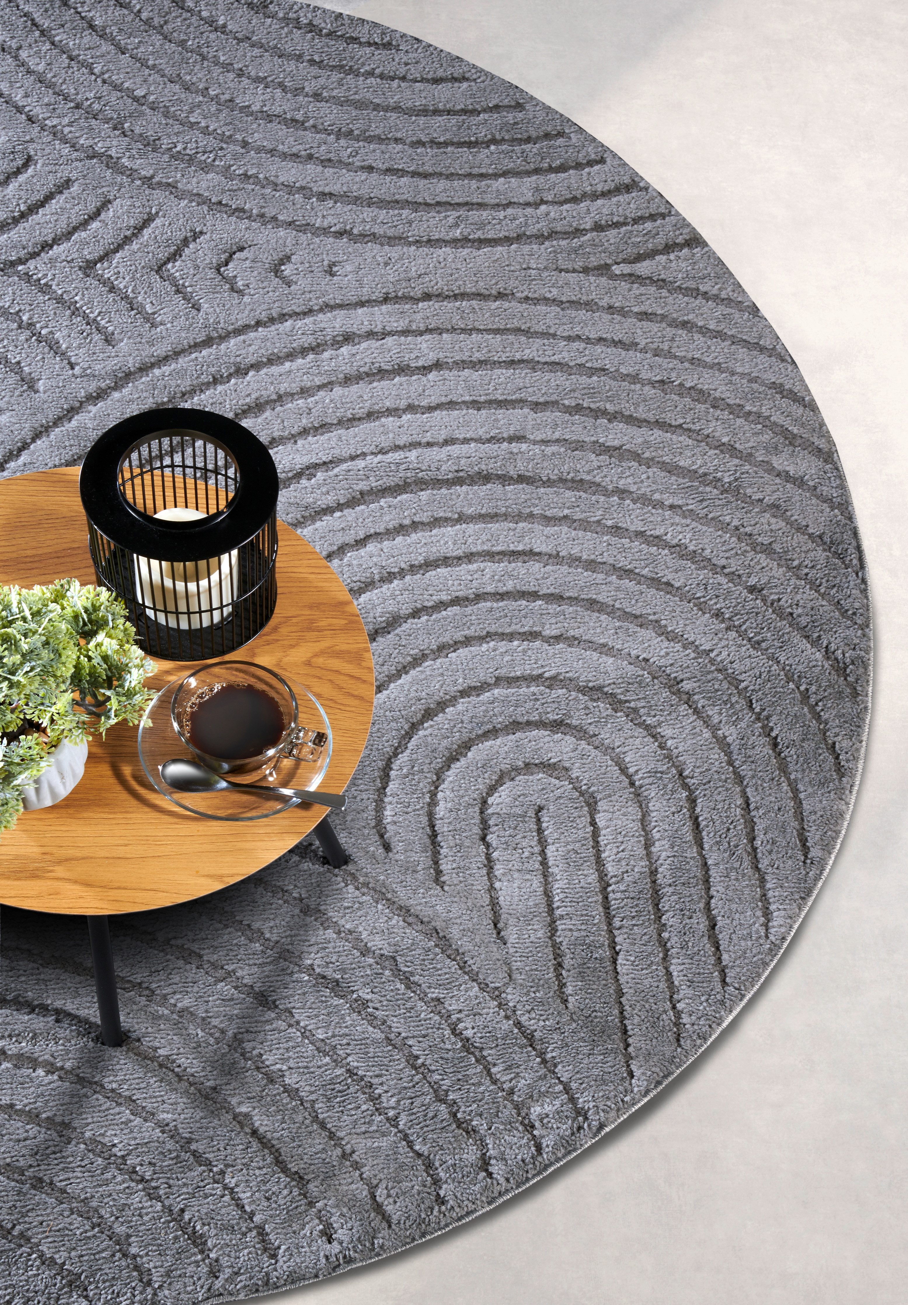 ELLE DECORATION Design-vloerkleed Cosy Panglao, ook als rond tapijt verkrijgbaar uni laagpolig, hoog-laag structuur, modern, scandi, boho, woonkamer