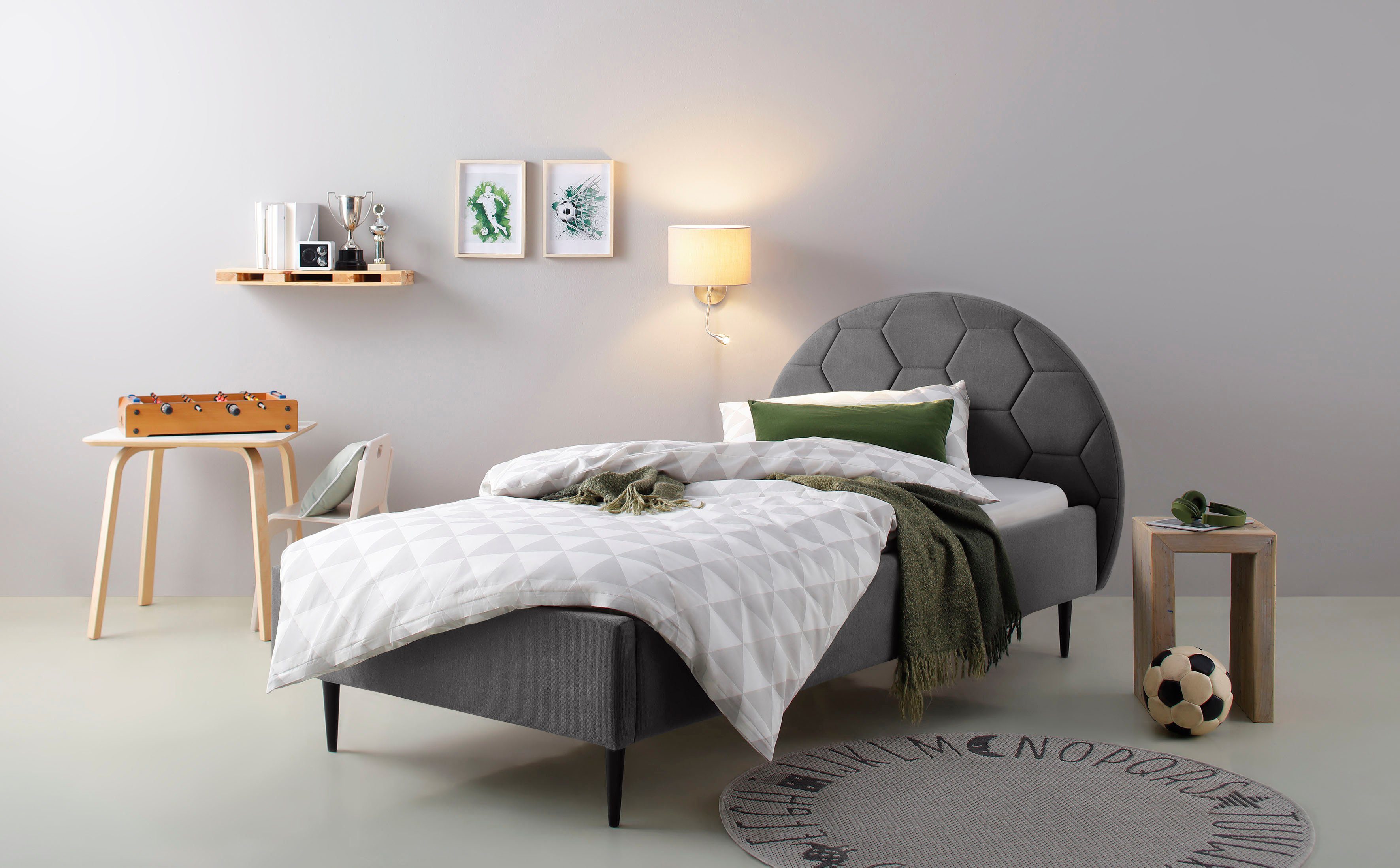 Lüttenhütt Gestoffeerd bed Gebko prettig bekleed hoofdbord met decoratief honingraatmotief bedden grijs
