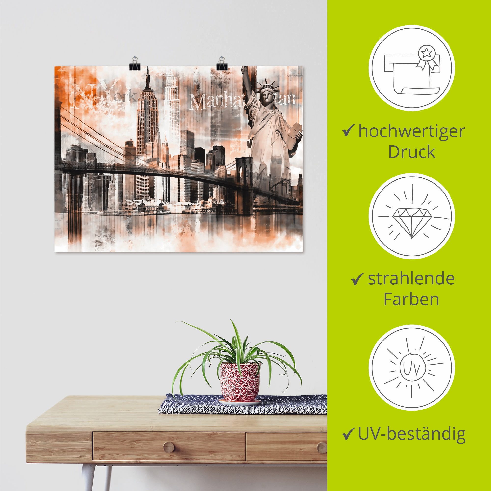 Artland Artprint New York skyline collage V als artprint op linnen, poster in verschillende formaten maten
