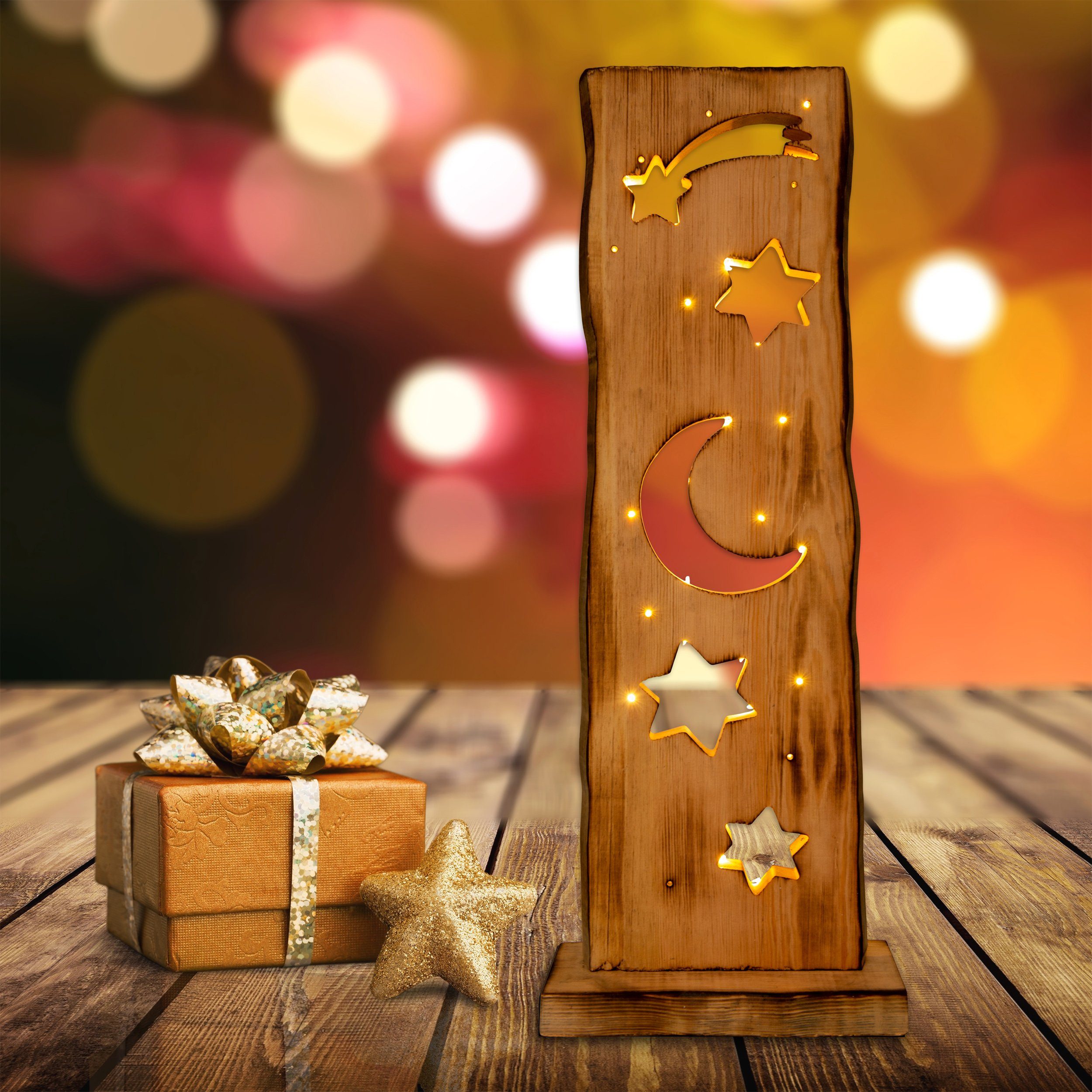 näve Decoratief ledobject Light Moon/Stars Voor buiten, incl. timer (6h aan en 18h uit) van hout (1 stuk)