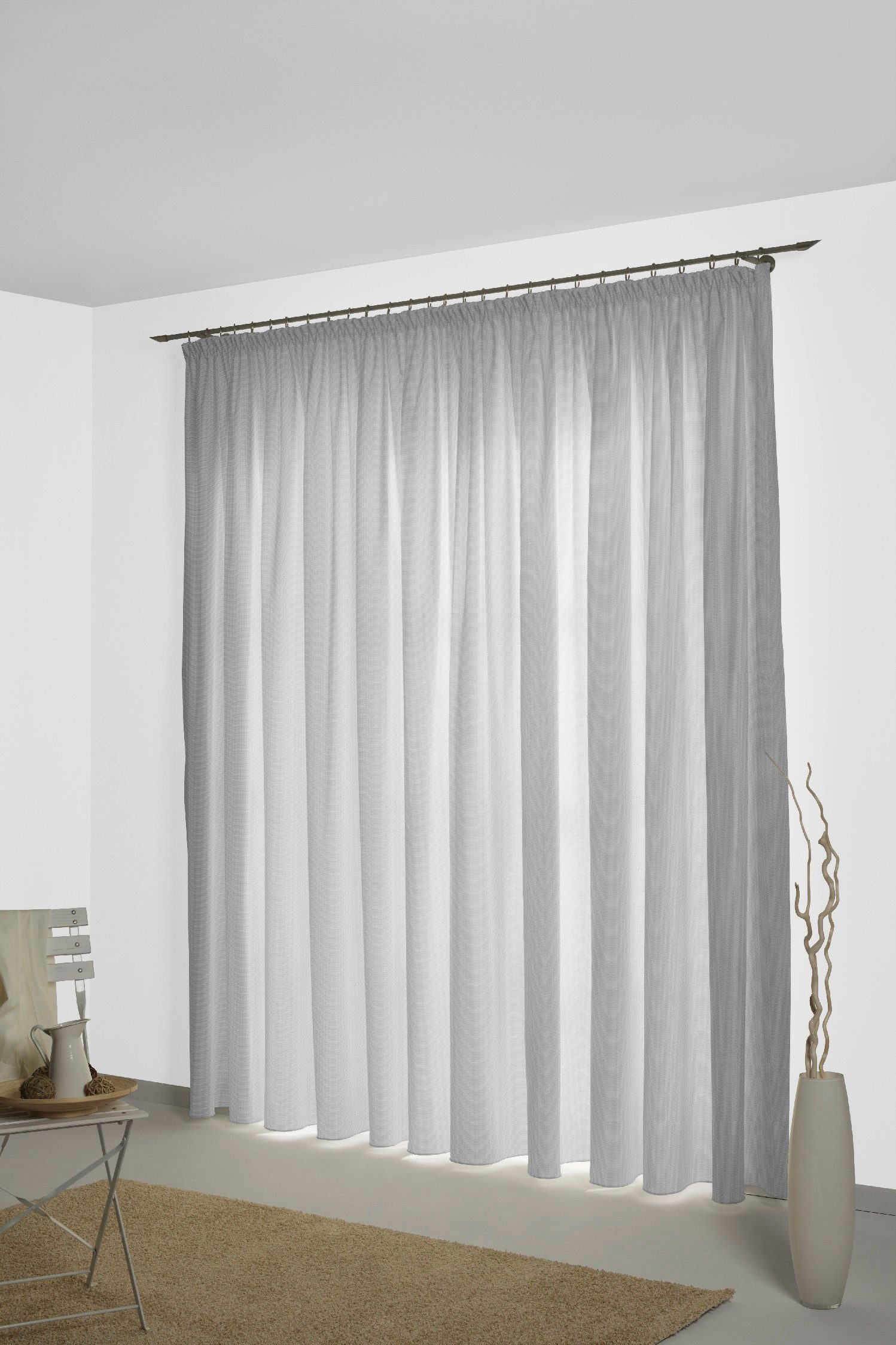 Wirth Gordijn Neveres (1 stuk) kant & klaar gordijnen maat 135 cm x 145 cm grijs
