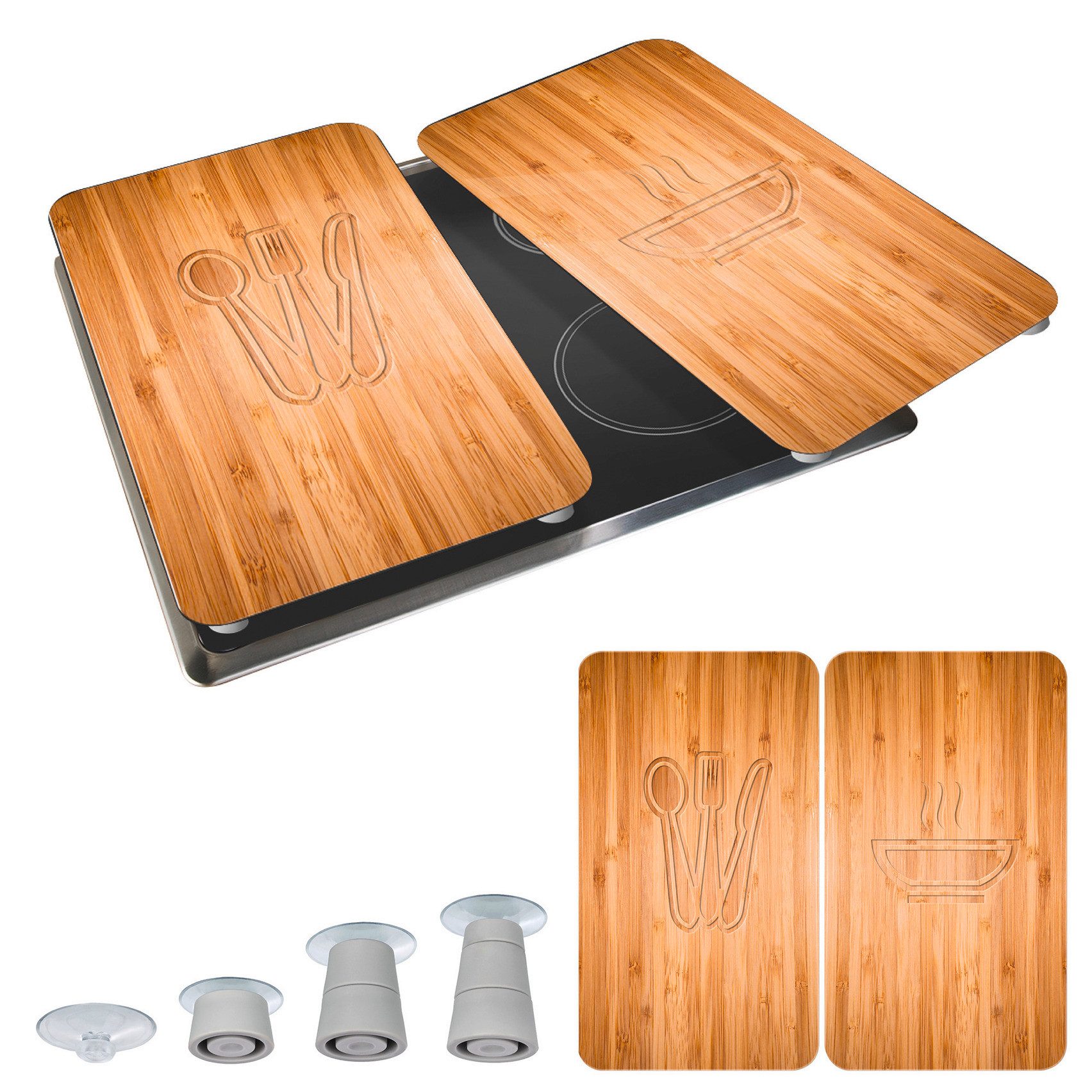 WENKO Kookplaatdeksel Universeel model Lunch Kookplaatafdekking voor alle soorten kookplaten, krasvast, met antislipvoetjes (set, 2-delig)