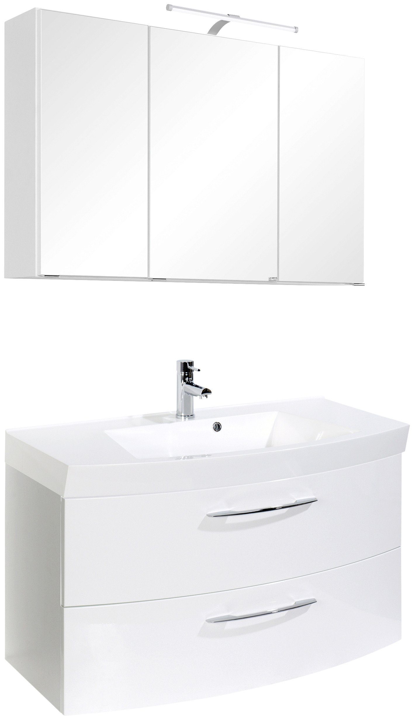 welltime Badkamerserie Florida Breedte 100 cm, wastafelonderkast in gebogen model (2-delig) badmeubelsets wit