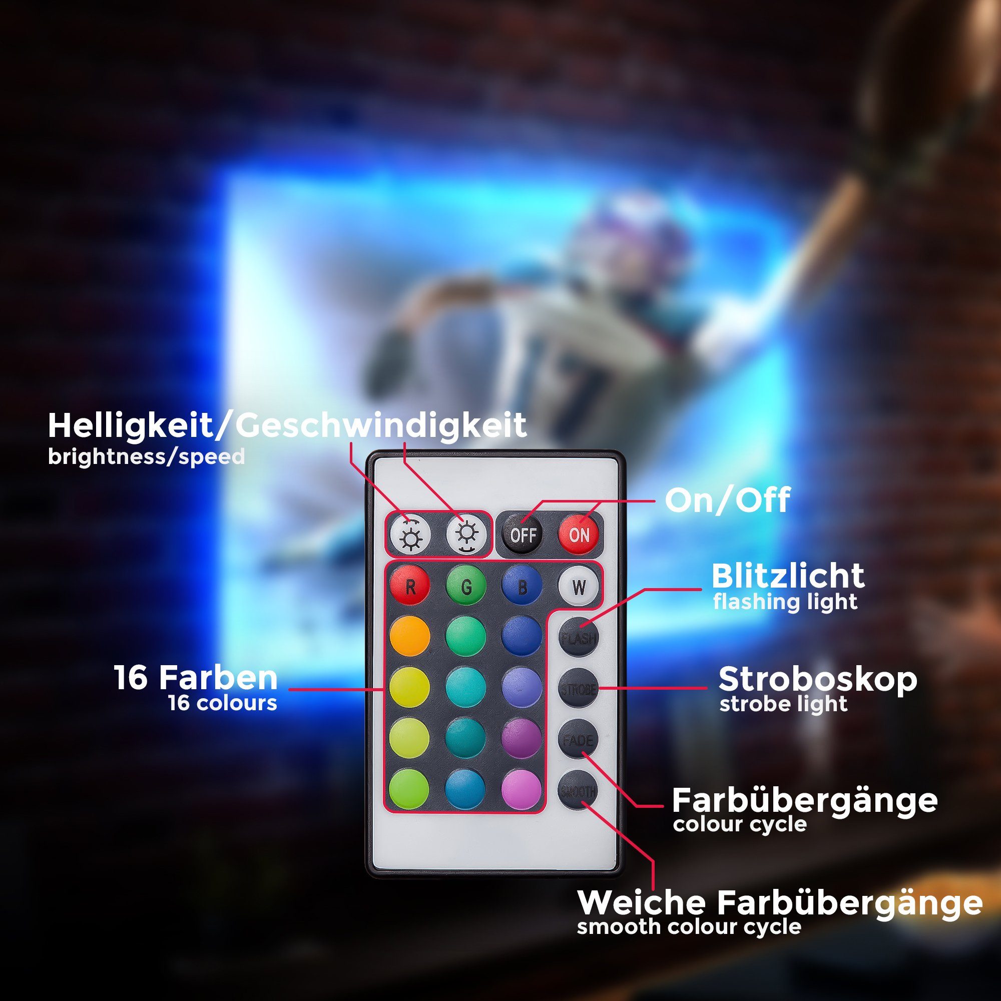B.K.Licht Led-strepen LED TV-achtergrondverlichting backlight 2m USB RGB zelfklevend