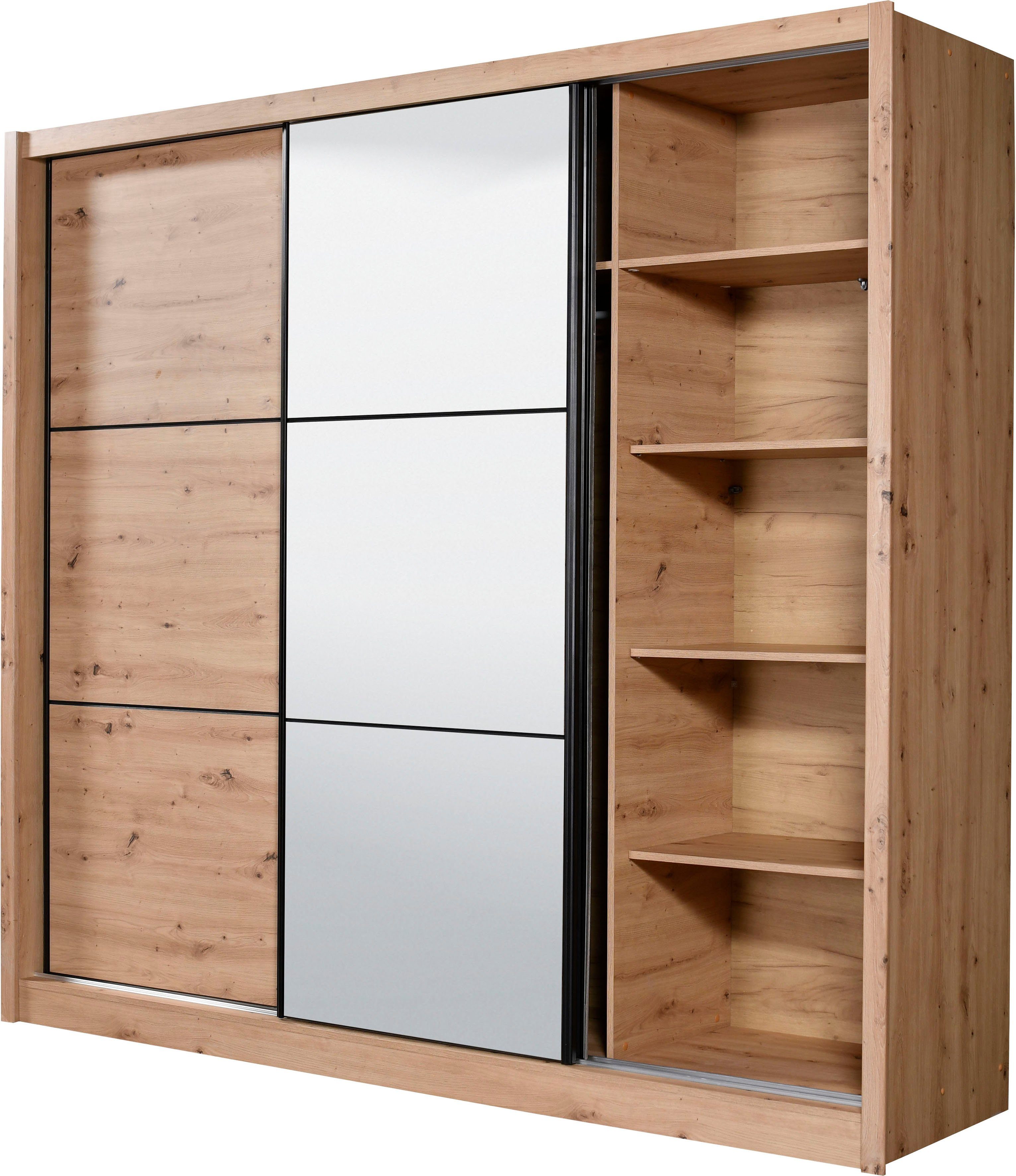 INOSIGN Zweefdeurkast Navara kledingkast met spiegel linnenkast garderobe met royale binnenuitrusting, fsc®-gecertificeerd, in 3 breedtes