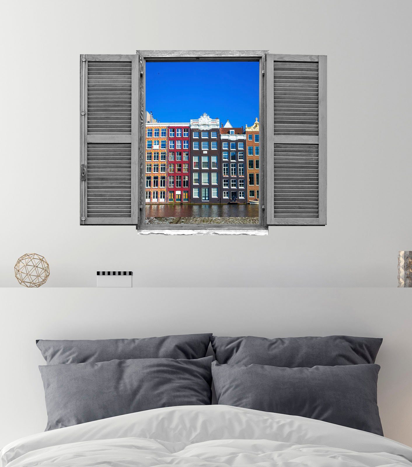queence Wandfolie Huizen Muursticker, muurdecoratie, zelfklevend, 3D, raam (1 stuk)