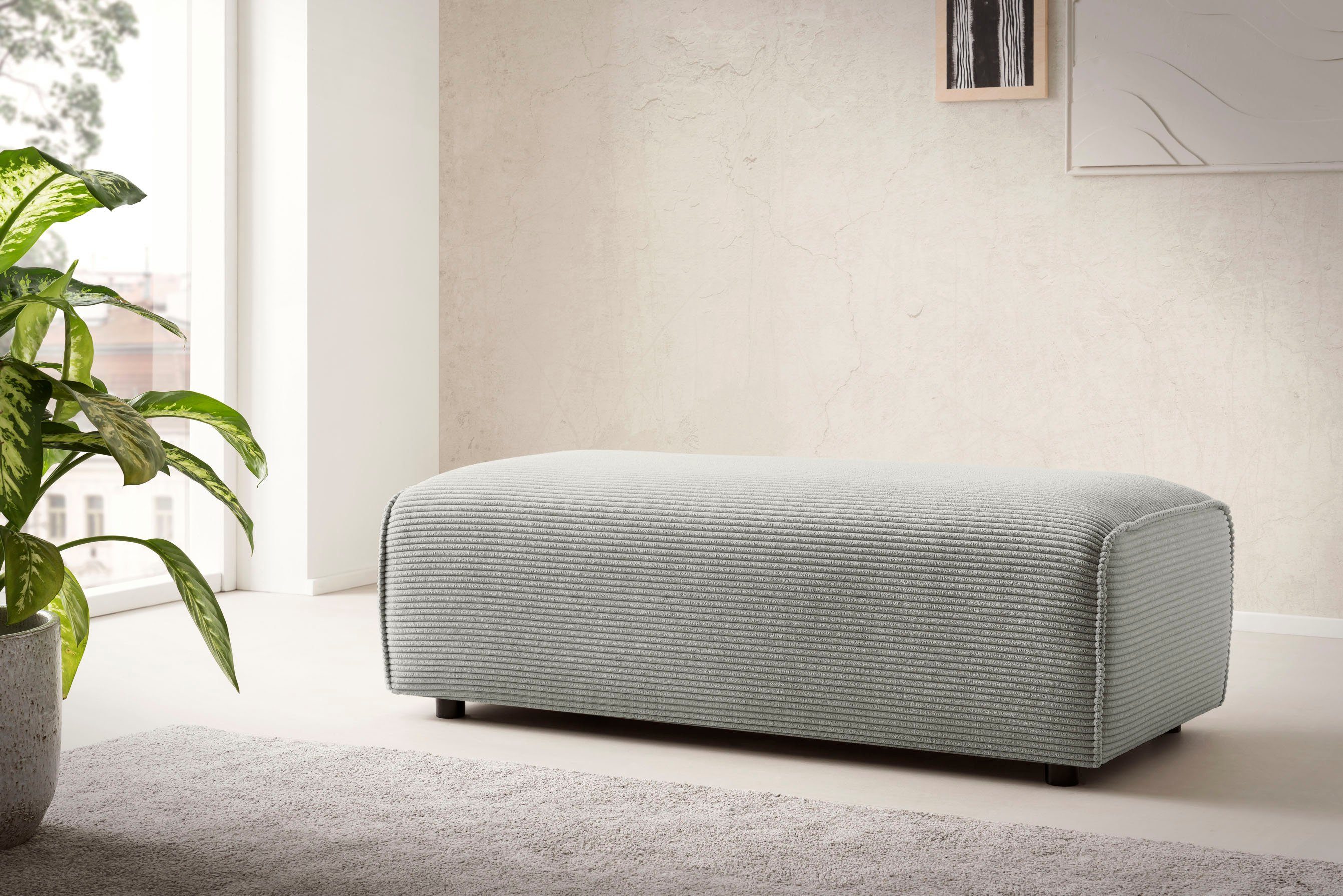 LeGer Home by Lena Gercke Hocker PIARA, poef met biesnaad in cord of linnenlook bij de serie piara, rechthoekig, zwarte voeten, comfortabel zitcomfort