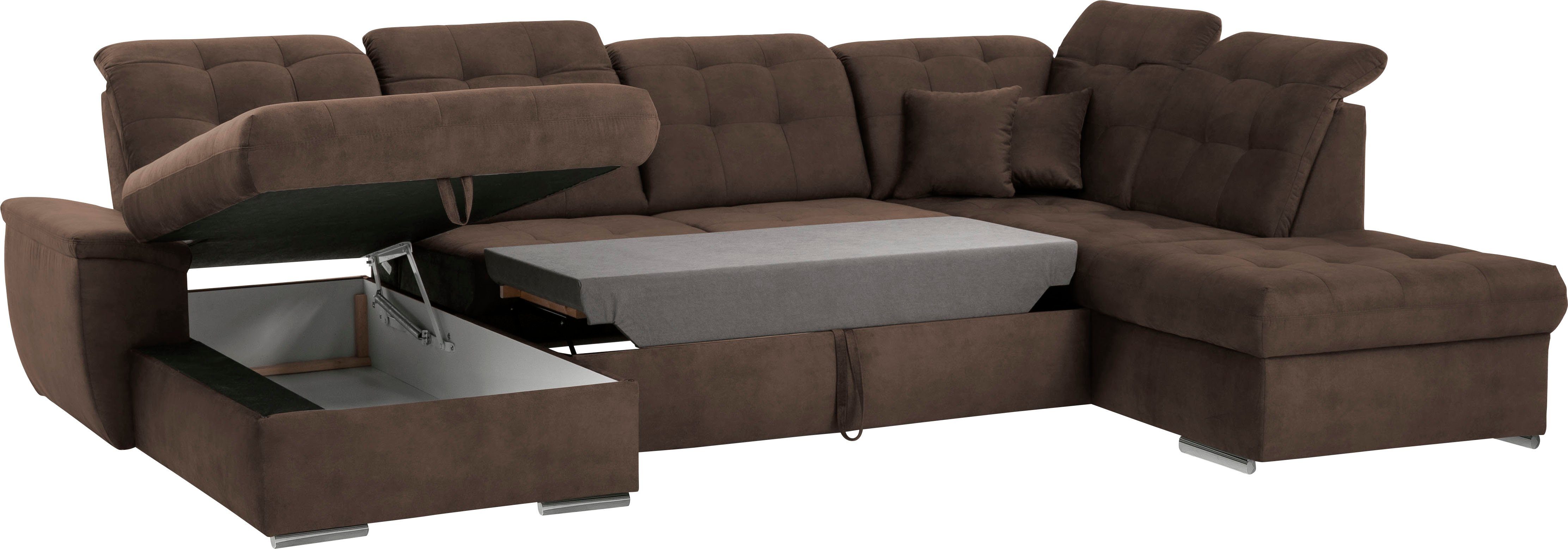 exxpo - sofa fashion Zithoek Durango, uitgebreide zit- en rugverwerking, comfortabel, U-vorm inclusief verstelbare hoofdsteun, naar keuze met slaapfunctie en bedkist (4-delig)