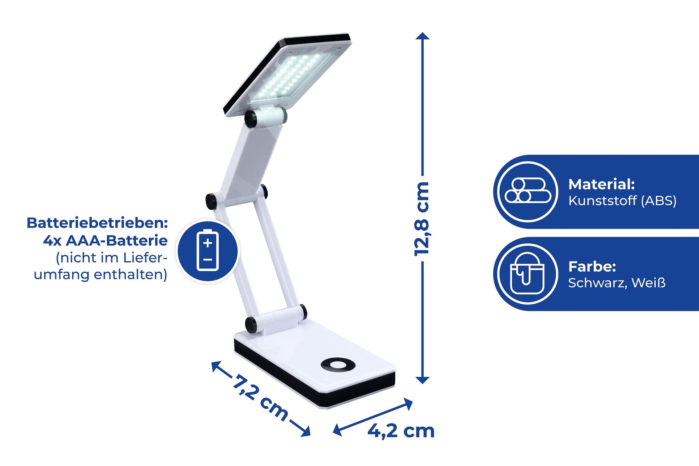 WENKO Led-bureaulamp Opvouwbaar LED lamp, werklicht, USB-poort of batterijvoeding (1 stuk)