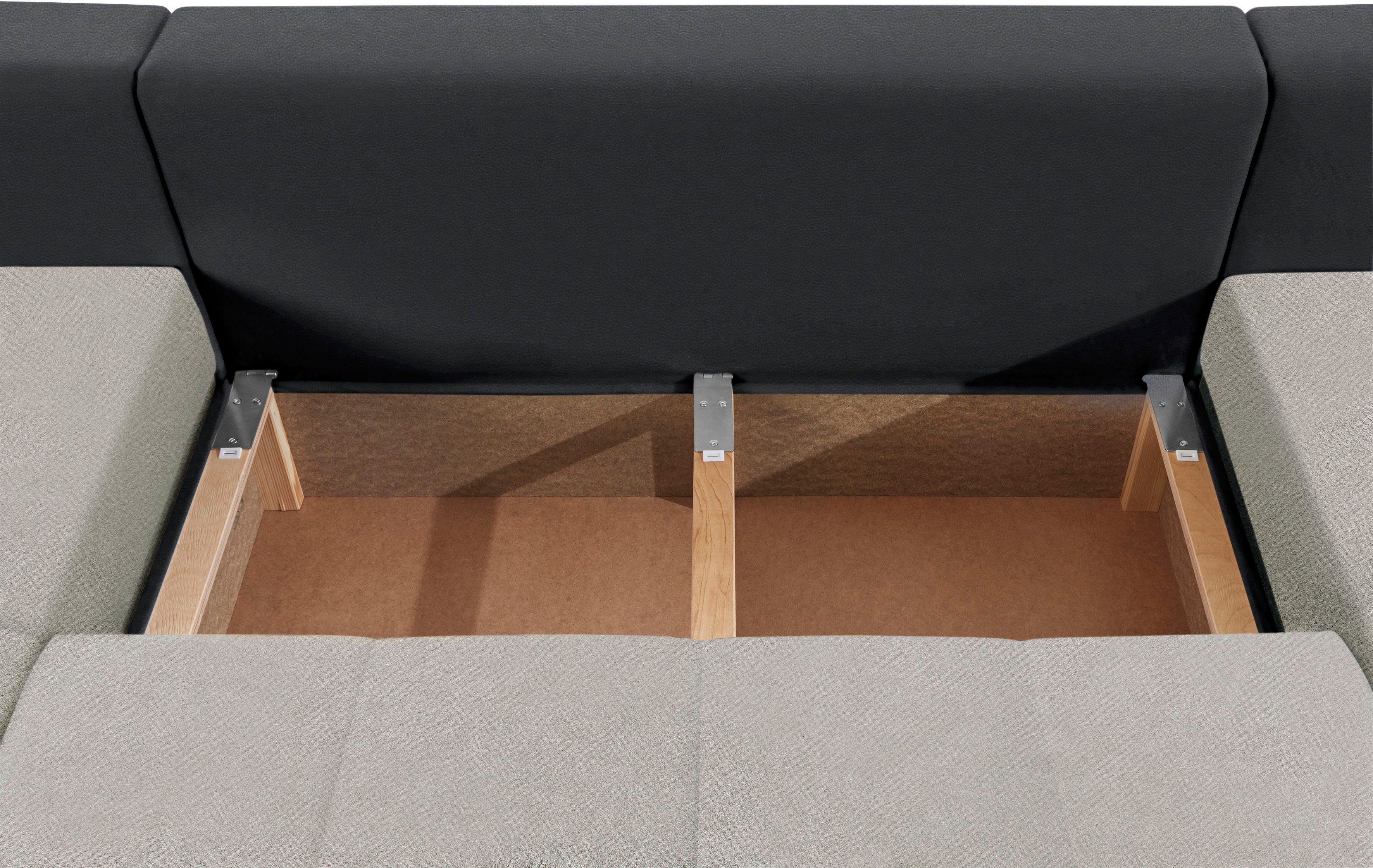 COLLECTION AB Zithoek XXL-Josy U-Form, Breite 333 cm, mit 2 Recamieren 77 & 97 cm incl. bedfunctie, bedlade, met 5 gelijk grote rugkussens