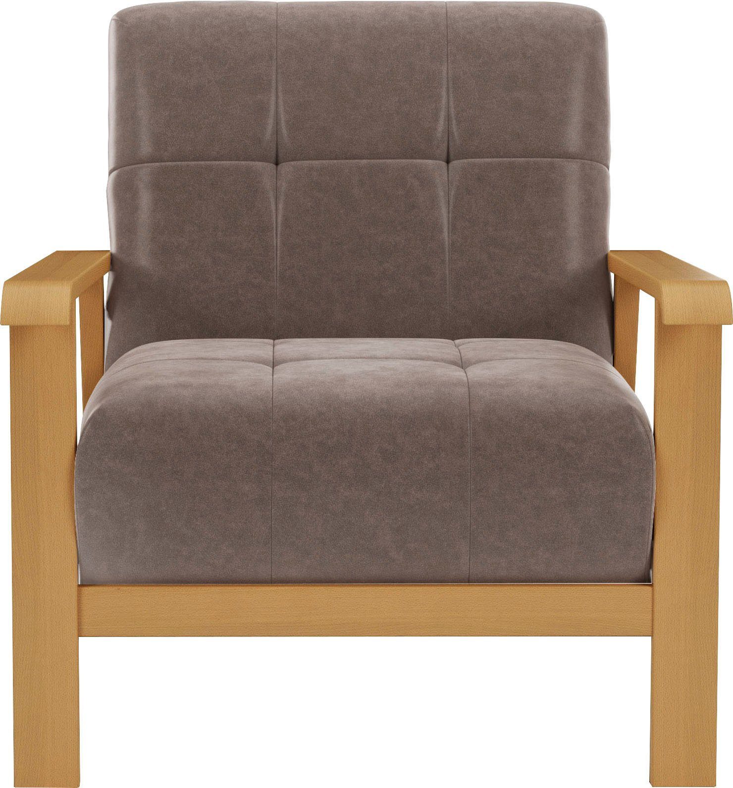 sit&more Fauteuil Billund Armleuningen van eikenkleurig beukenhout, verschillende bekledingen en kleuren fauteuils maat Luxe-microvezel vintage-look