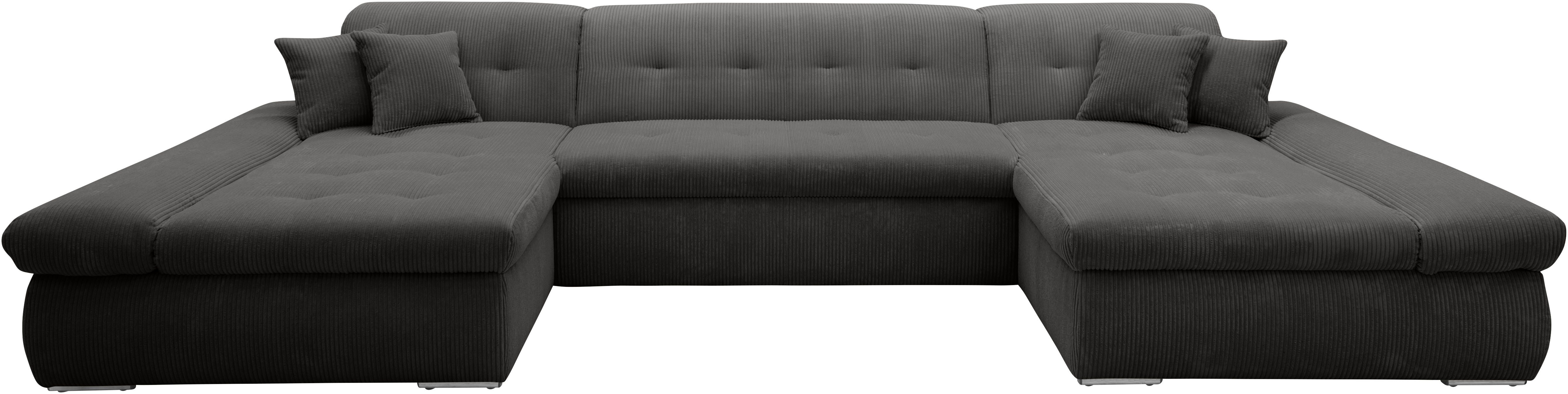 DOMO collection Zithoek Moric optioneel met slaapfunctie en armleuningsverstelling, XXL U-vorm, aan beide zijden met recamière, incl. sierkussen, cord-bekleding