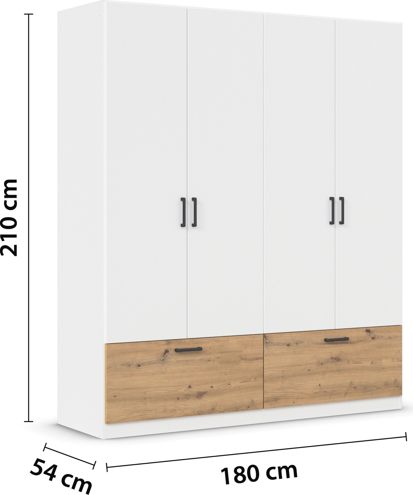 rauch Draaideurkast Kledingkast kast garderobe waskast BARI met lades en moderne greep in grijs metallic made in germany
