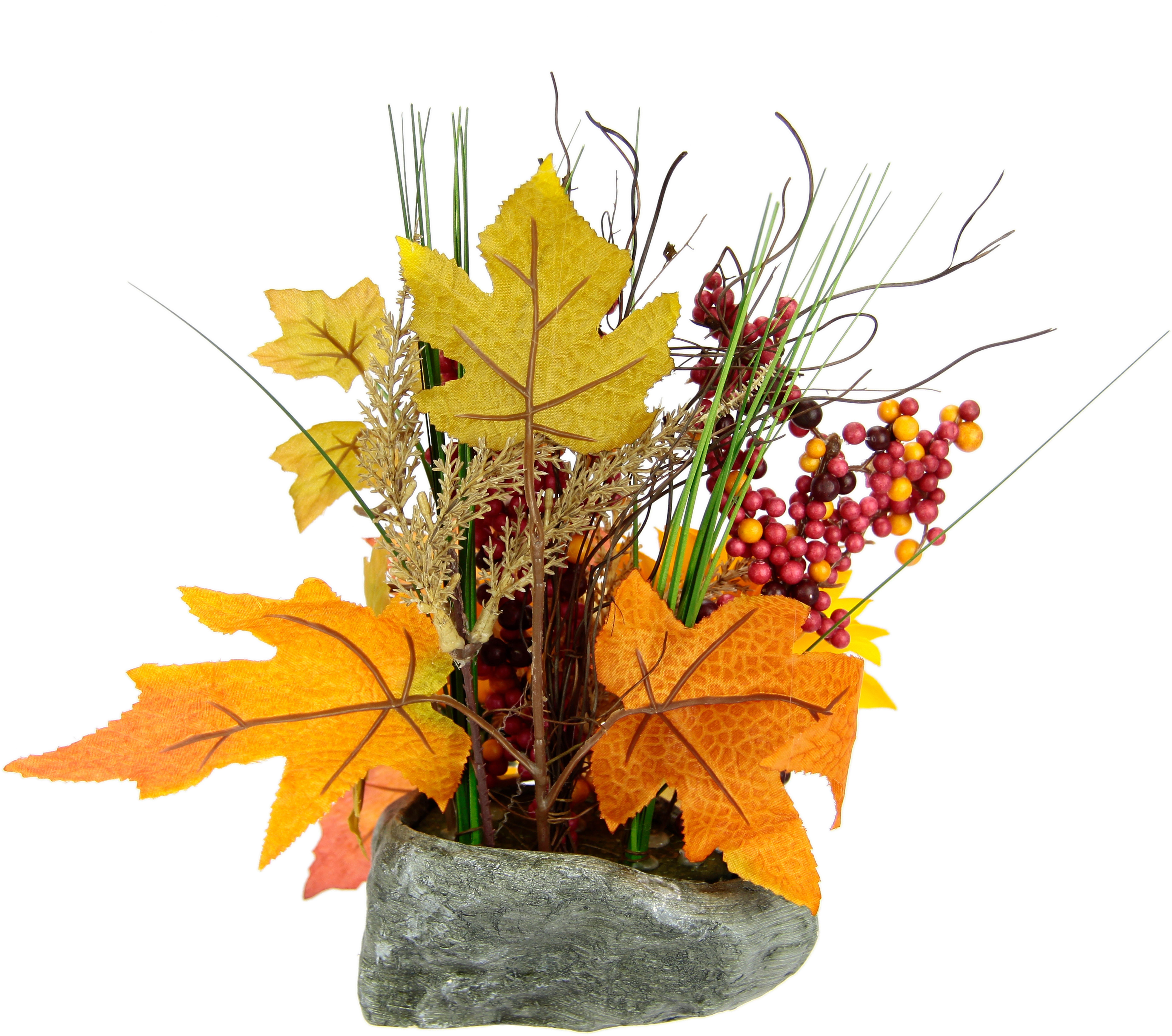 I.GE.A. Kunstbloem Arrangement van zonnebloemen op steen Kunstmatige bloemen, herfstdecoratie, decoraties voor Halloween (1 stuk)
