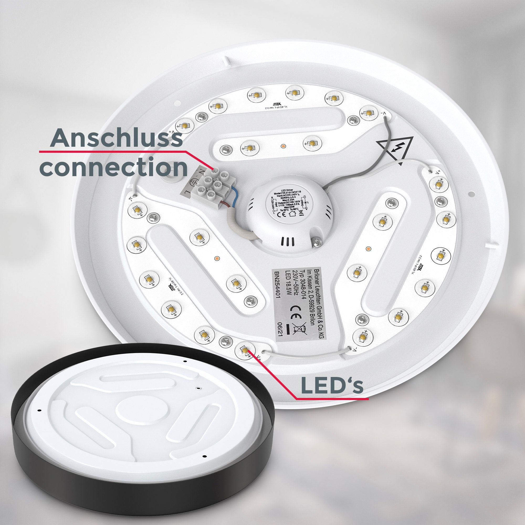 B.K.Licht Led-plafondlamp BK_DL1520 LED plafondlamp, Ø28cm, 18 watt, zwart 2.000 lumen, 4000k neutraal wit licht, keukenlamp, woonkamer (1 stuk)