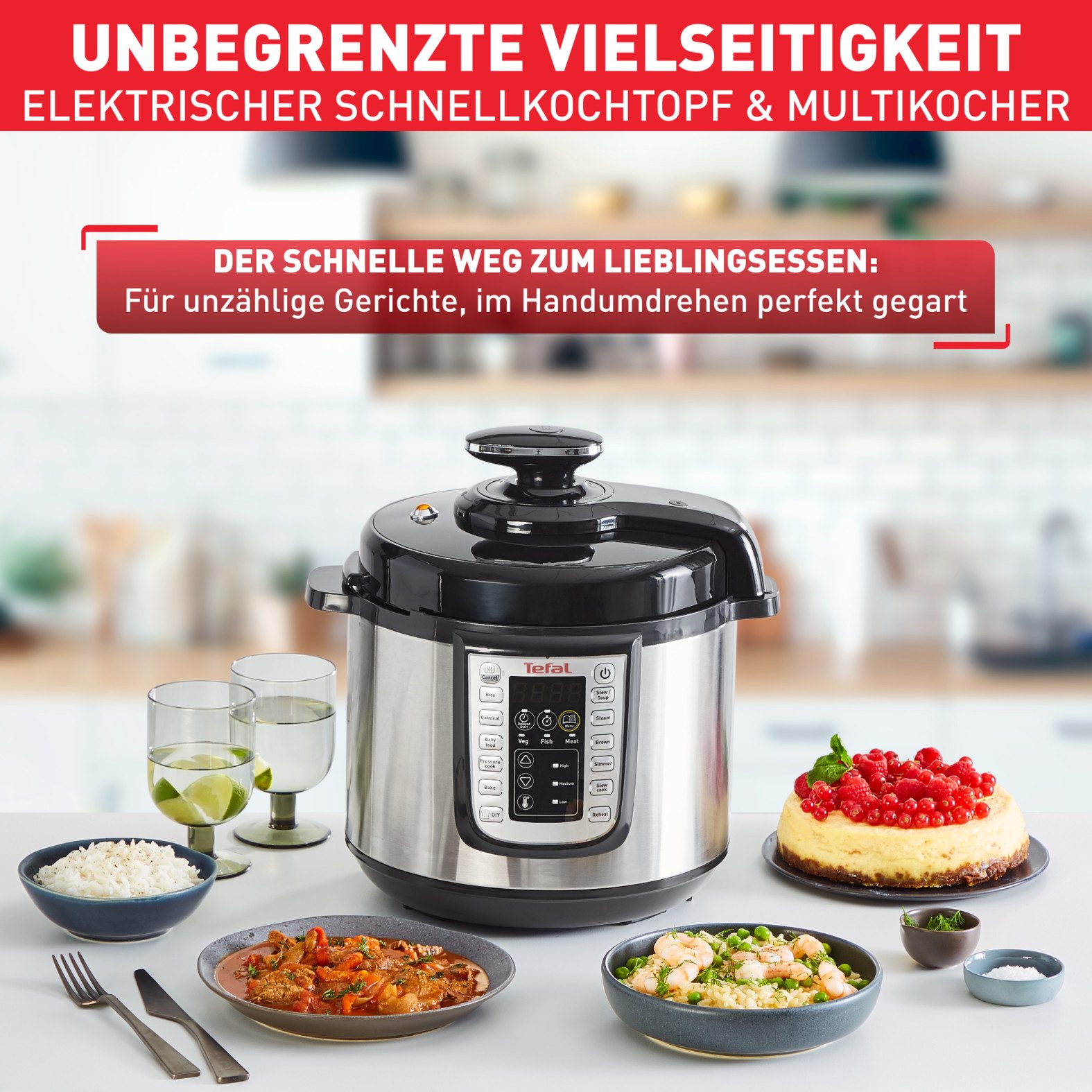 Tefal Multi-cooker CY505E Fast & Delicious elektrische snelkookpan, 25 programma’s, 6l capaciteit, inclusief receptenboek