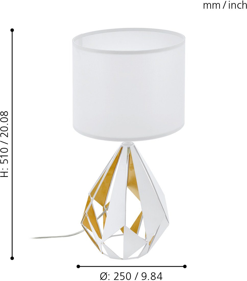 EGLO Tafellamp CARLTON 5 Vintage tafellamp, nacht kastlamp, wit, goudkleur, E27, schakelaar