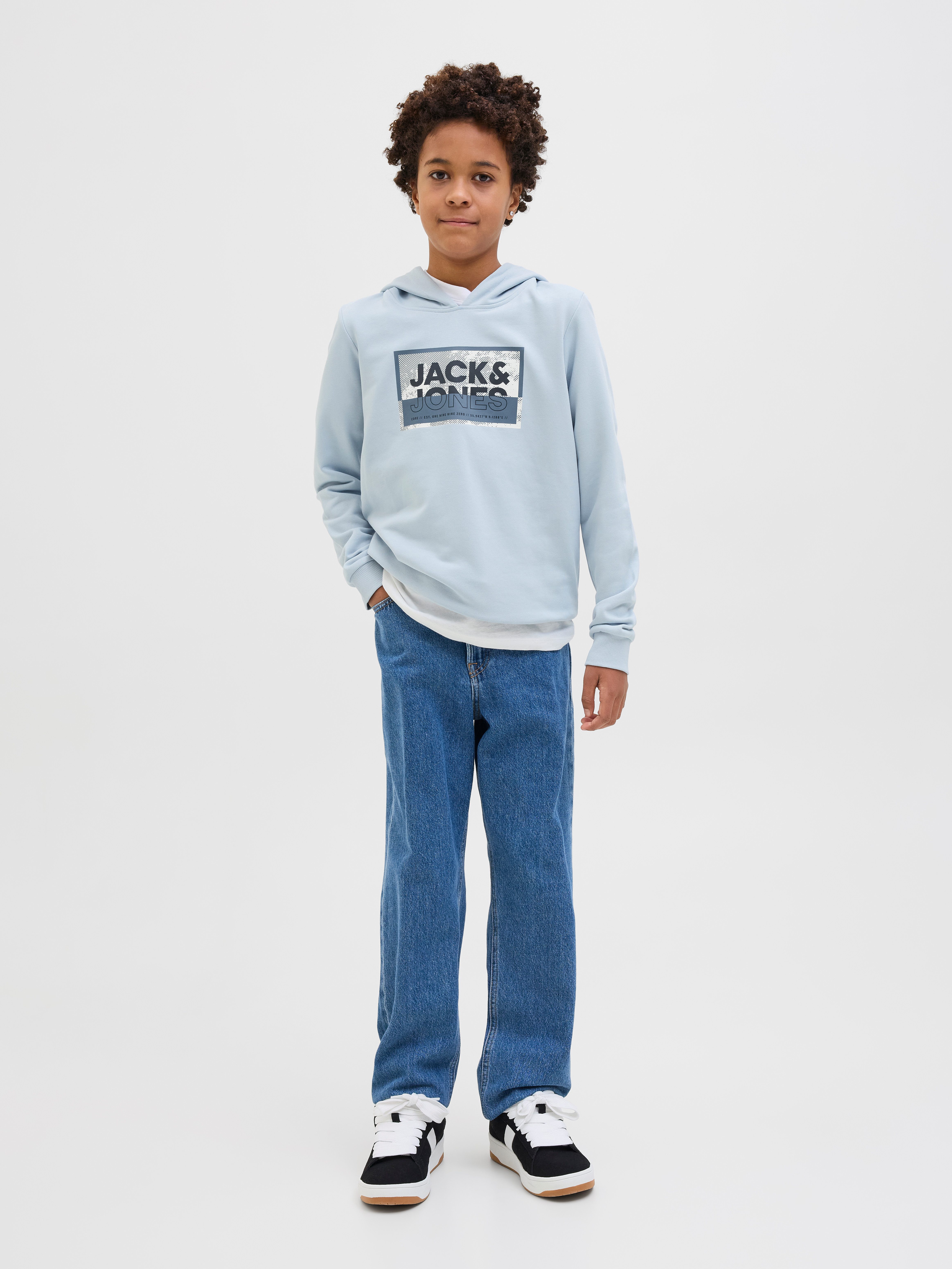 Jack & Jones Junior Hoodie JCOLOGAN SS24 PRINT SWEAT HOOD SN JNR