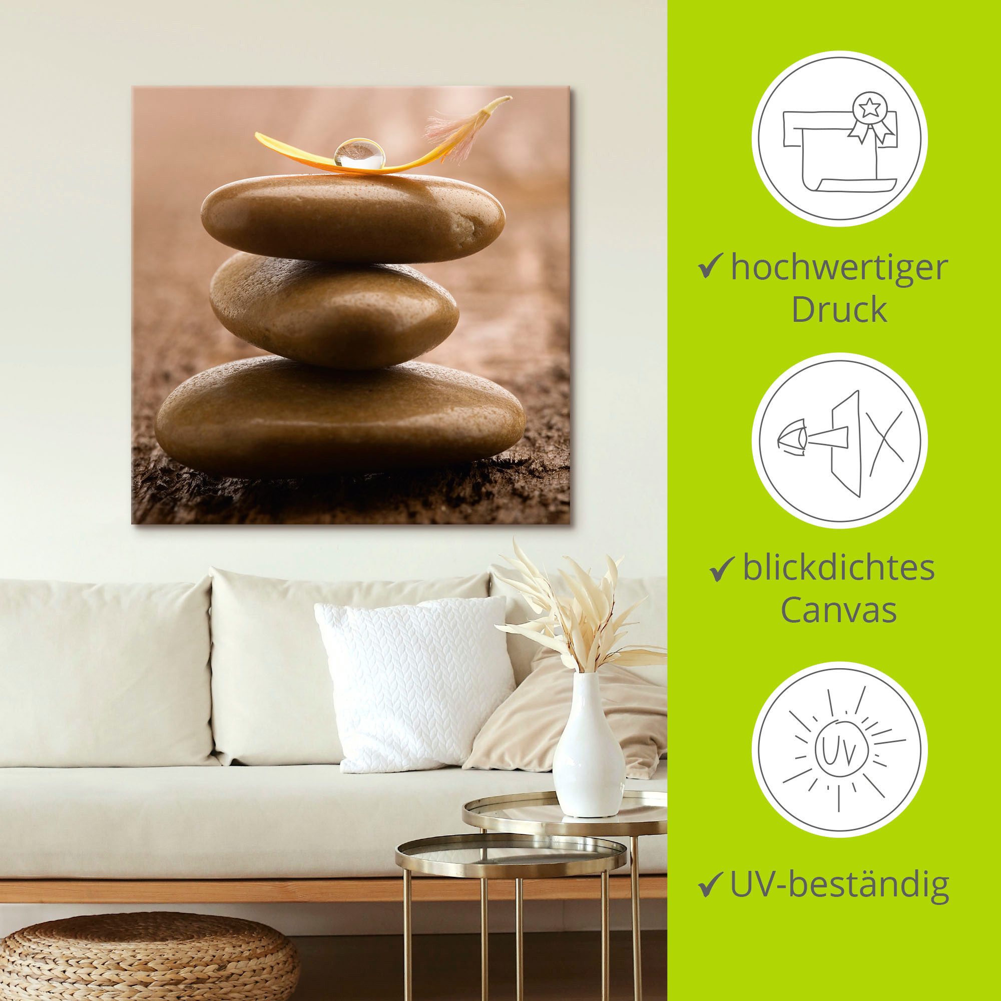 Artland Artprint Massagestenen op houten ondergrond als artprint op linnen, muursticker in verschillende maten
