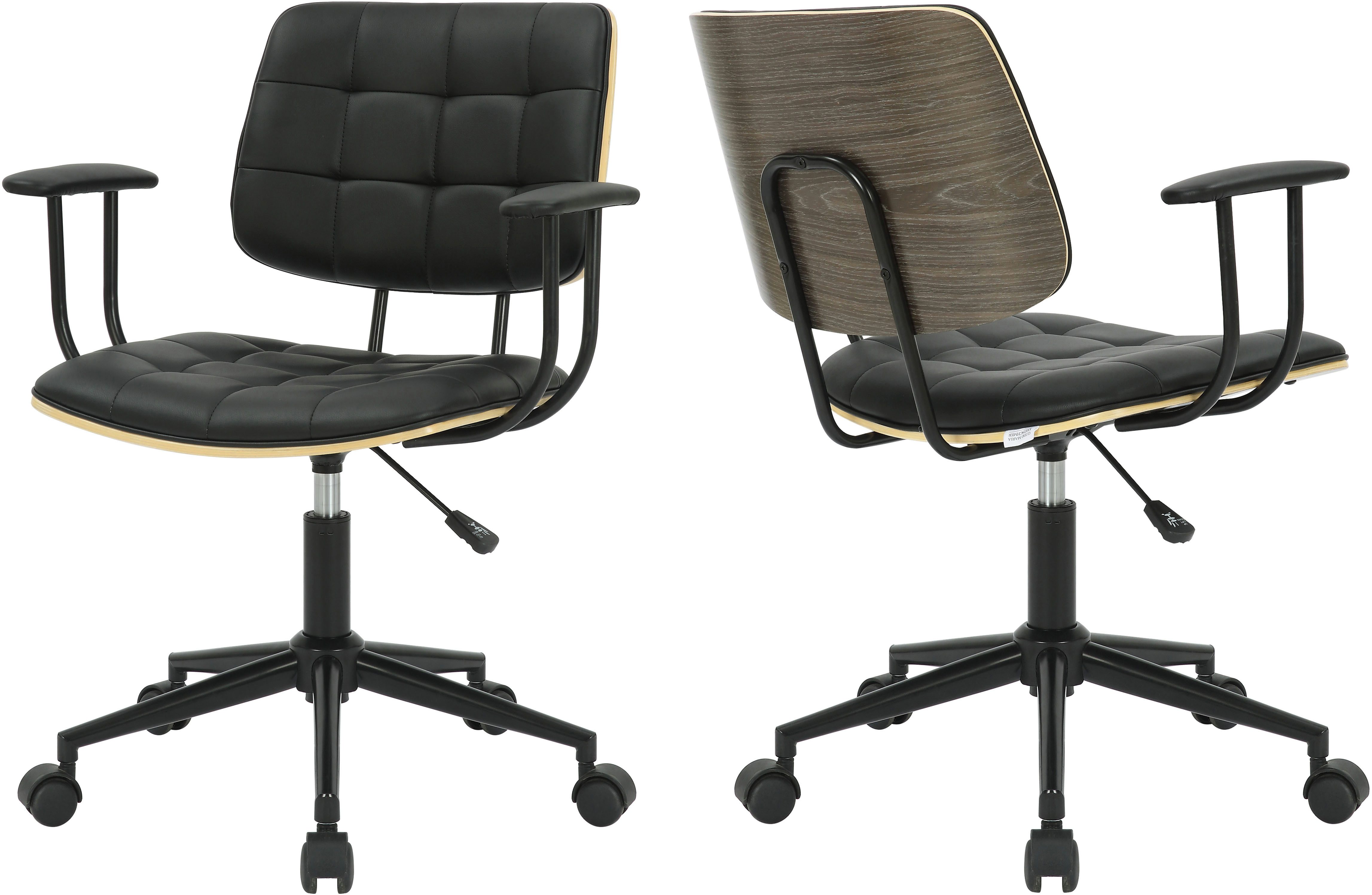 Guido Maria Kretschmer Home&Living Bureaustoel Synne met stiksels, fineerhout, stille wielen, moderne retrolook
