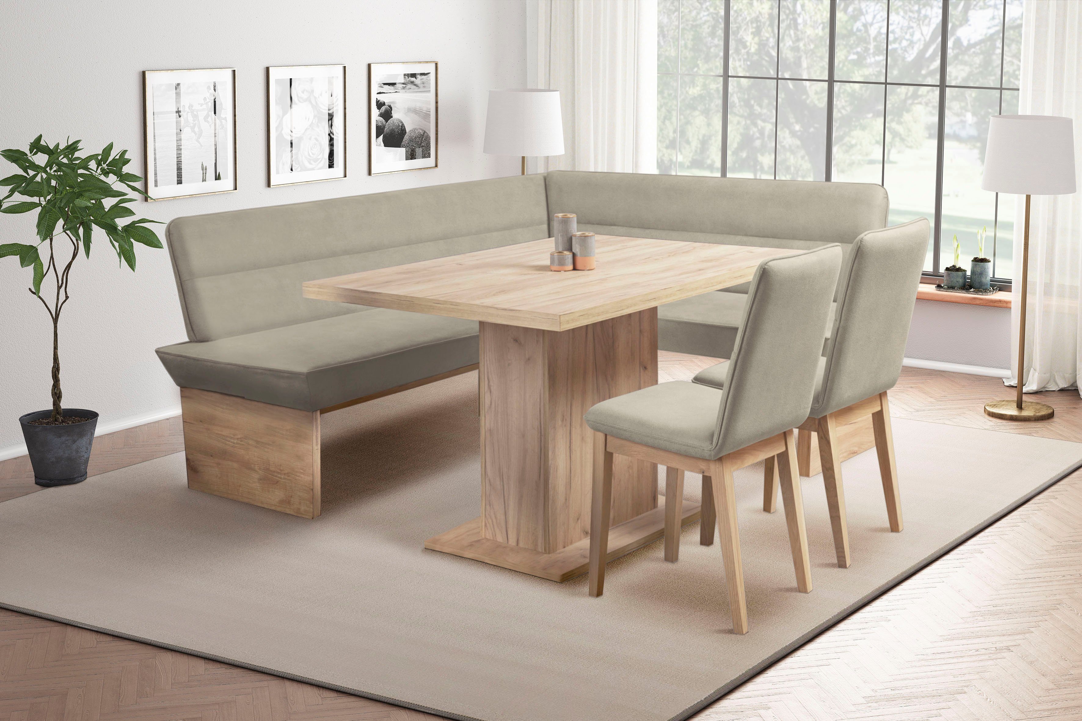 Home affaire Eethoek Beluna + Cross eethoek zitgroep hoekbank keukenbank BESTSELLER (set, 4-delig) eethoeken maat Luxe-microvezel bruin