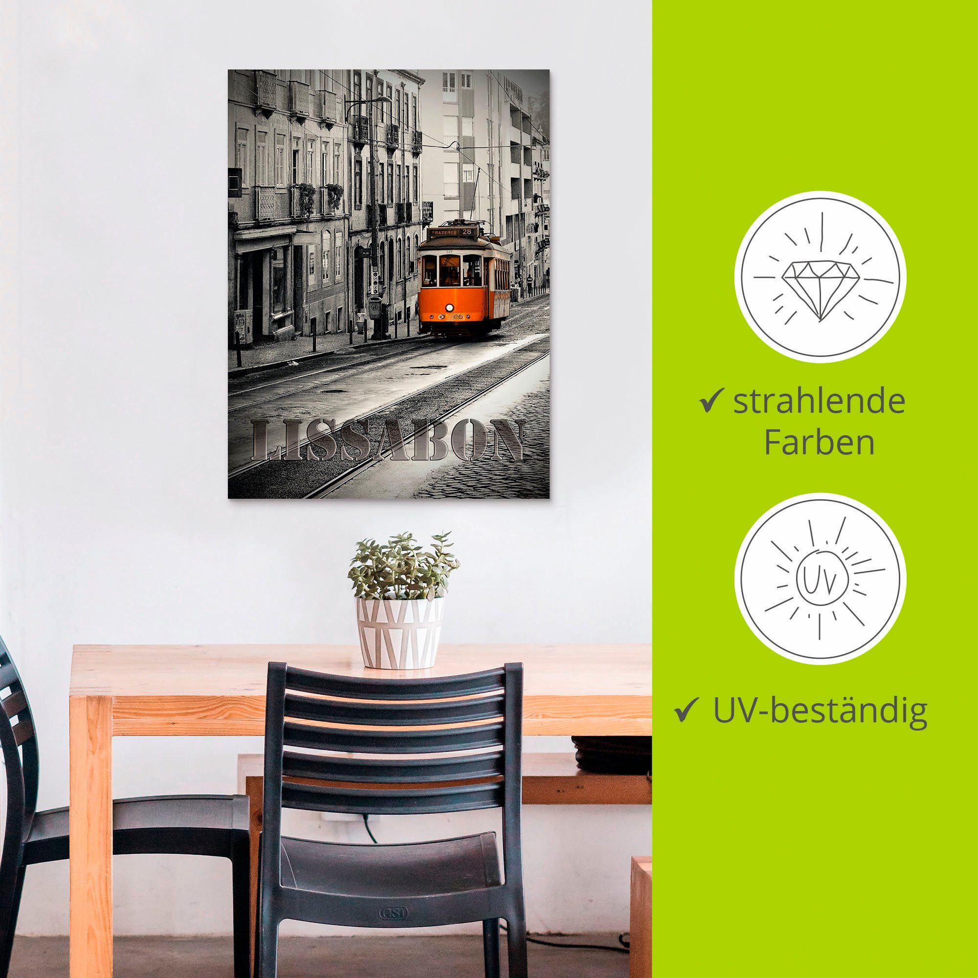 Artland Aluminium dibond print Lissabon - lijn 28 geschikt voor binnen en buiten, buitenafbeelding