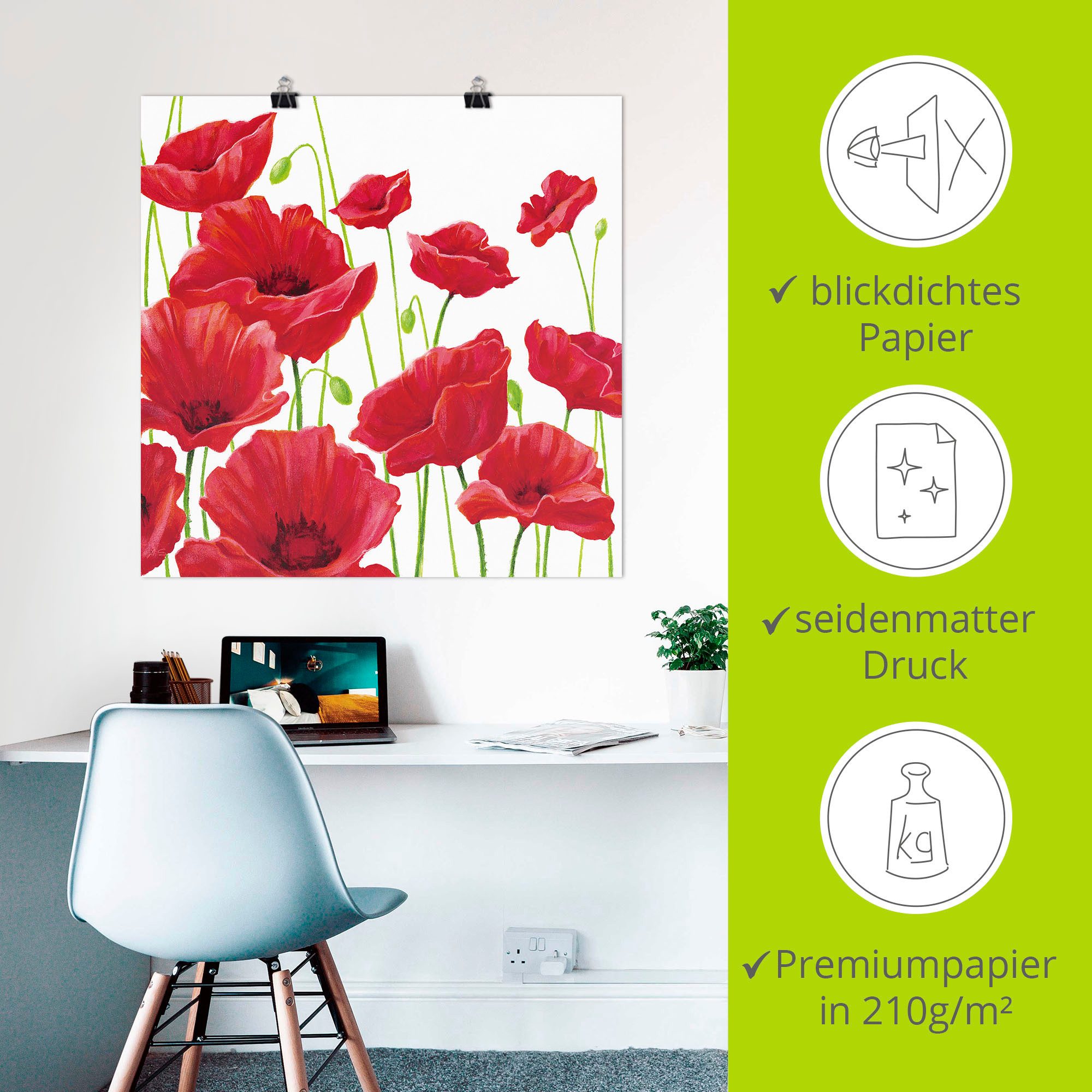 Artland Artprint Rode klaprozen I als artprint van aluminium, artprint voor buiten, artprint op linnen, poster, muursticker