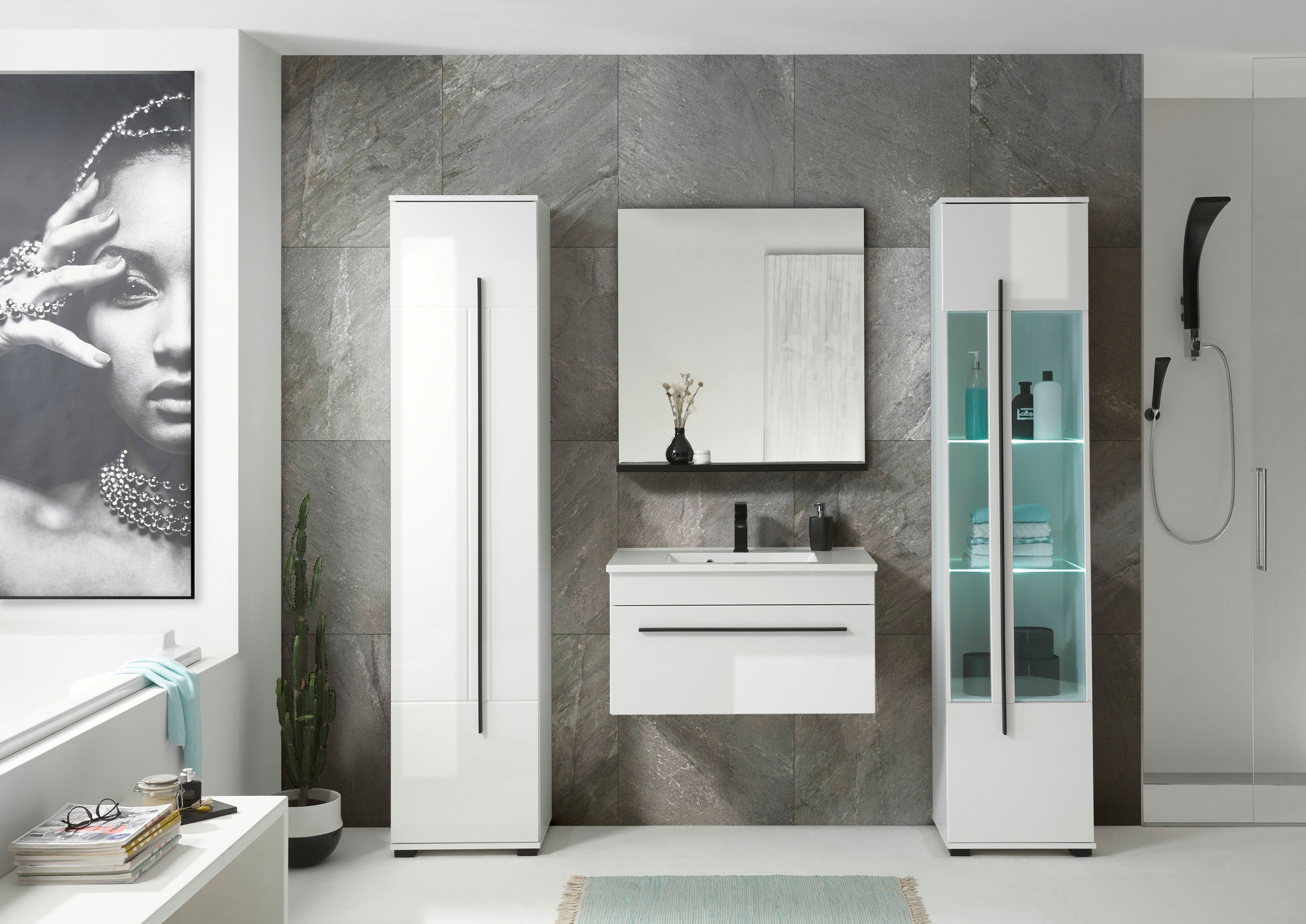 INOSIGN Hoge kast Cantara, Badschrank in Hochglanz Weiß, Hochschrank im modernen Design