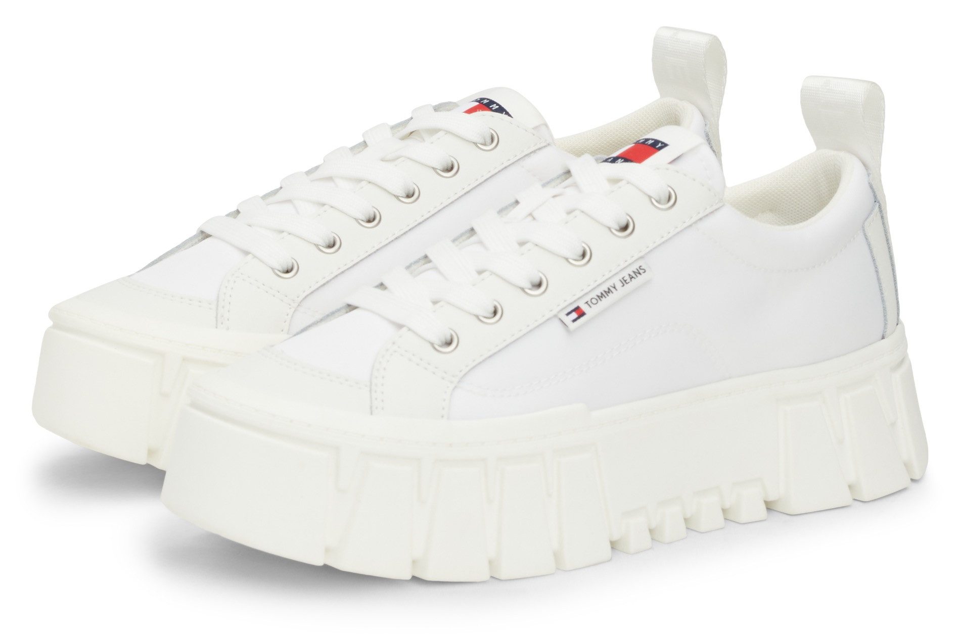 TOMMY JEANS Plateausneakers TJW VULC FLATFORM LC MIX MEDIA , vrijetijdsschoen, lage schoen, veterschoen met robuuste zool