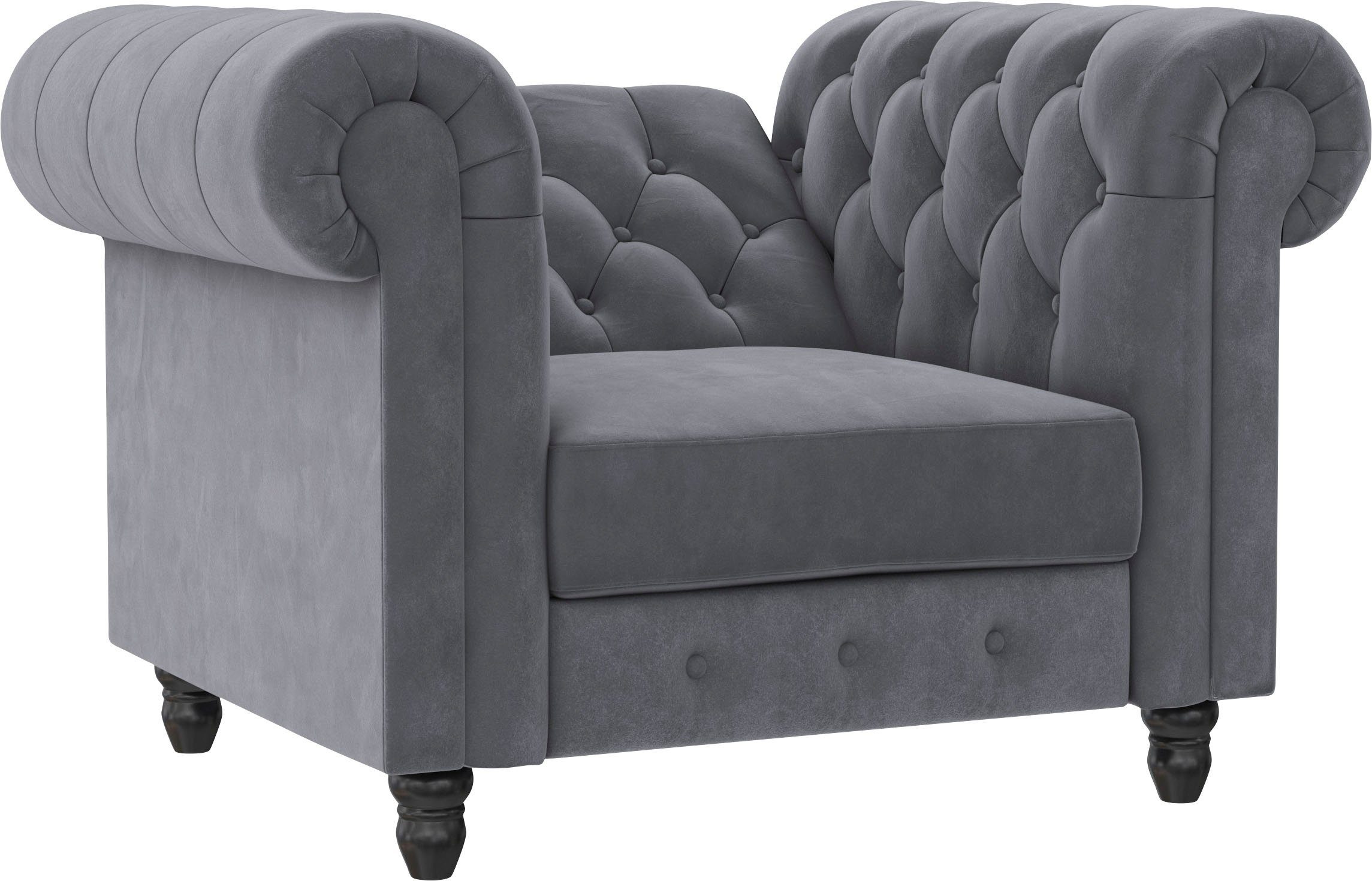 Dorel Home Chesterfield-fauteuil Felix met rugleuning 3-voudig verstelbaar, benen massief hout, zithoogte 46 cm