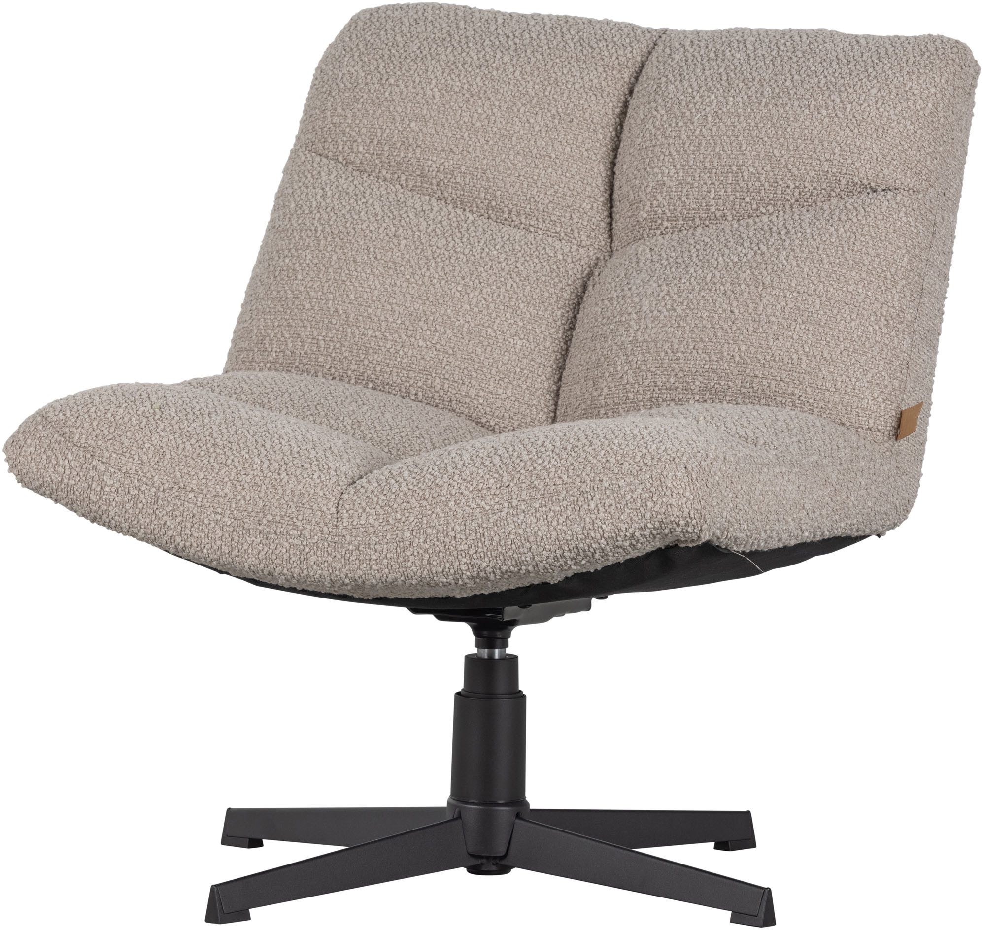 WOOOD Draaibare fauteuil Vinny gepolsterd met zacht bouclé, stevige metalen voet, breedte 75 cm