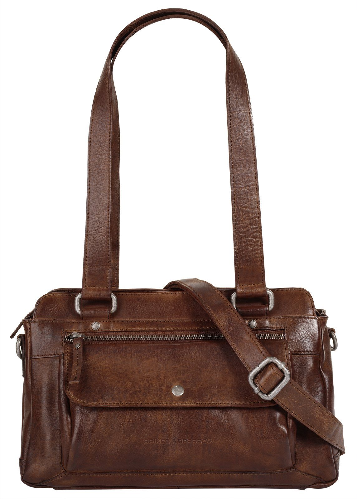 Spikes & Sparrow Tas echt leder dames tassen maat Onesize bruin