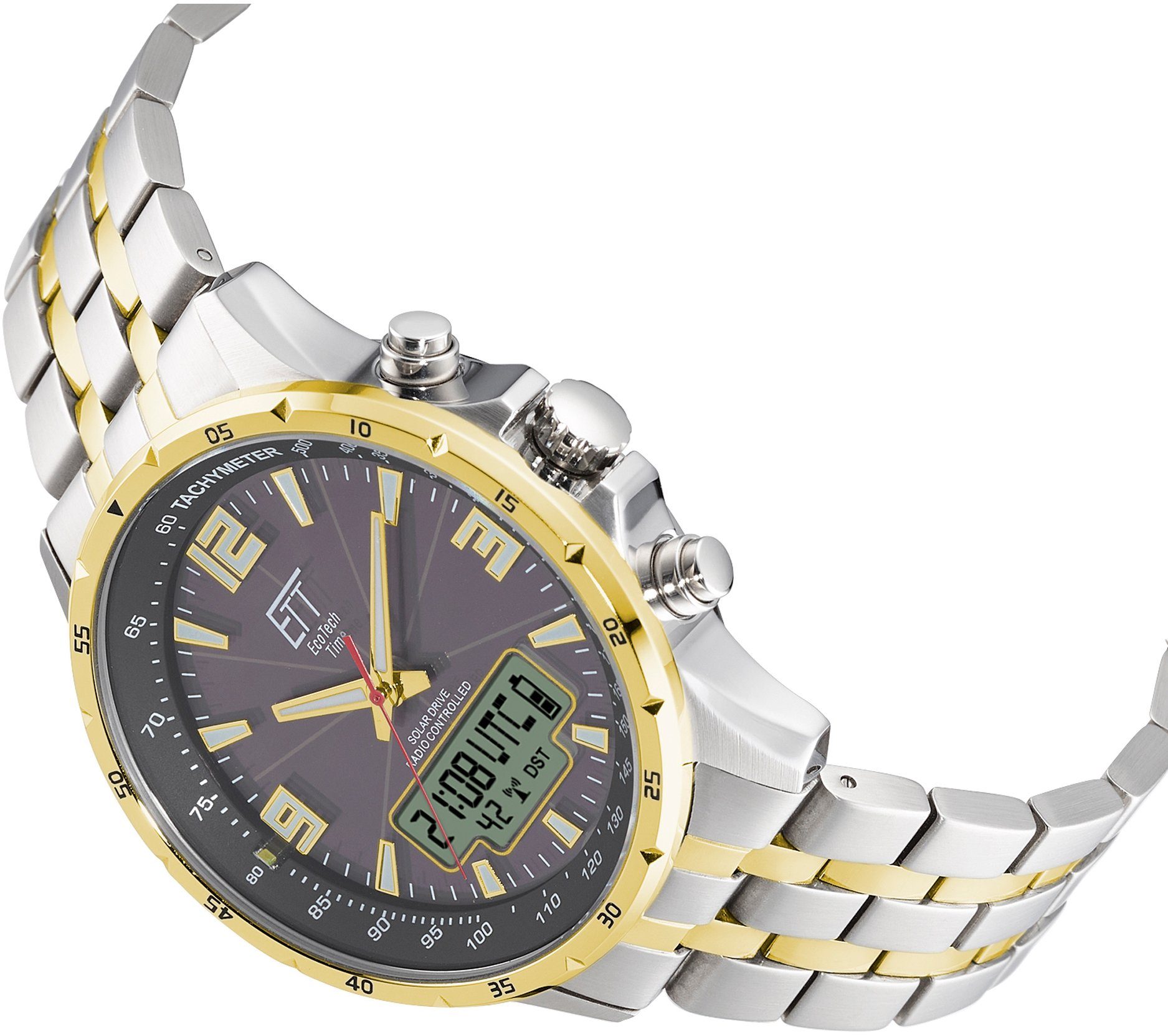 ETT Radiografische chronograaf Professional Armbandhorloge, herenhorloge, stopwatchfunctie, datum, solar, leren armband