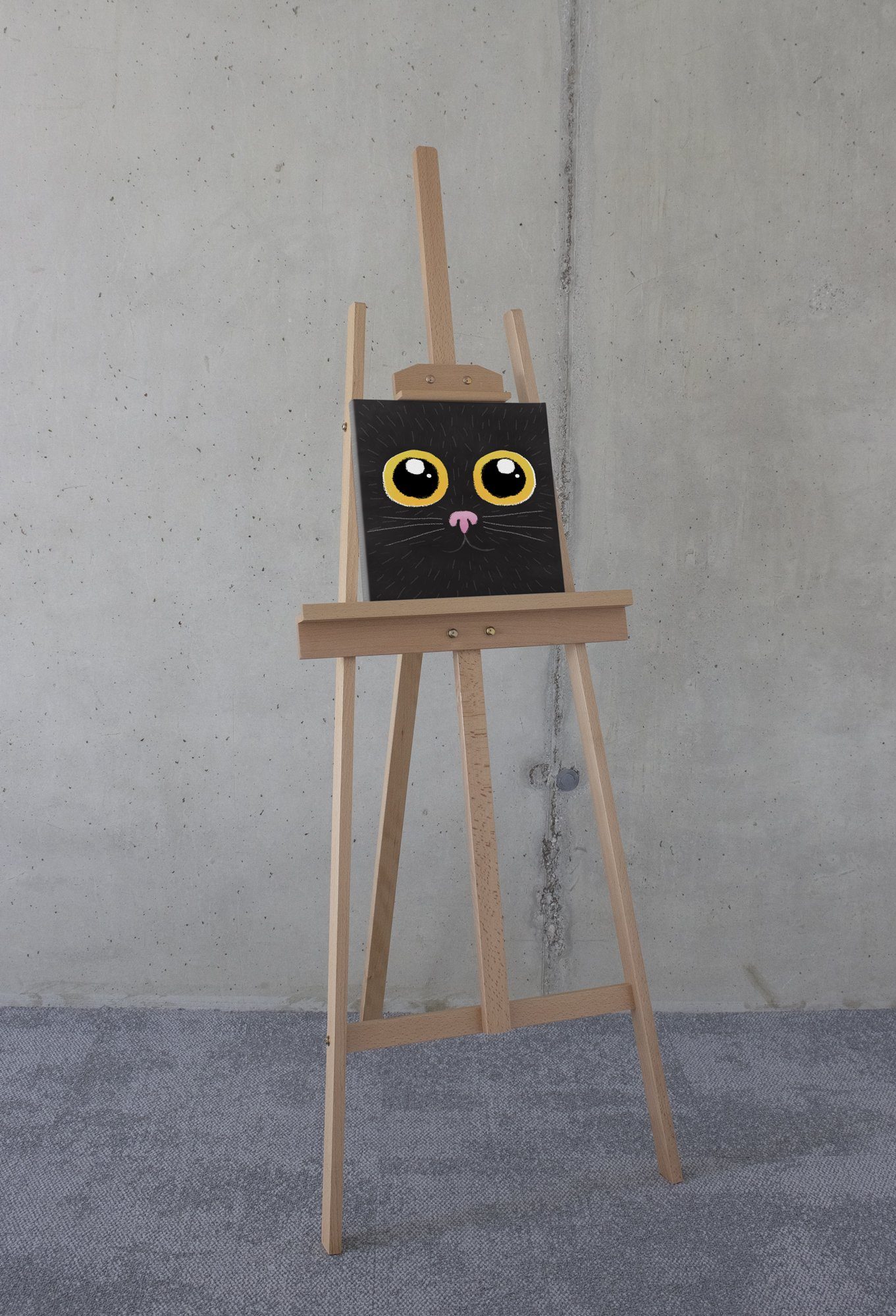 Komar Artprint op linnen Zwarte Kat - Afmeting 30 x 30 cm (1 stuk)
