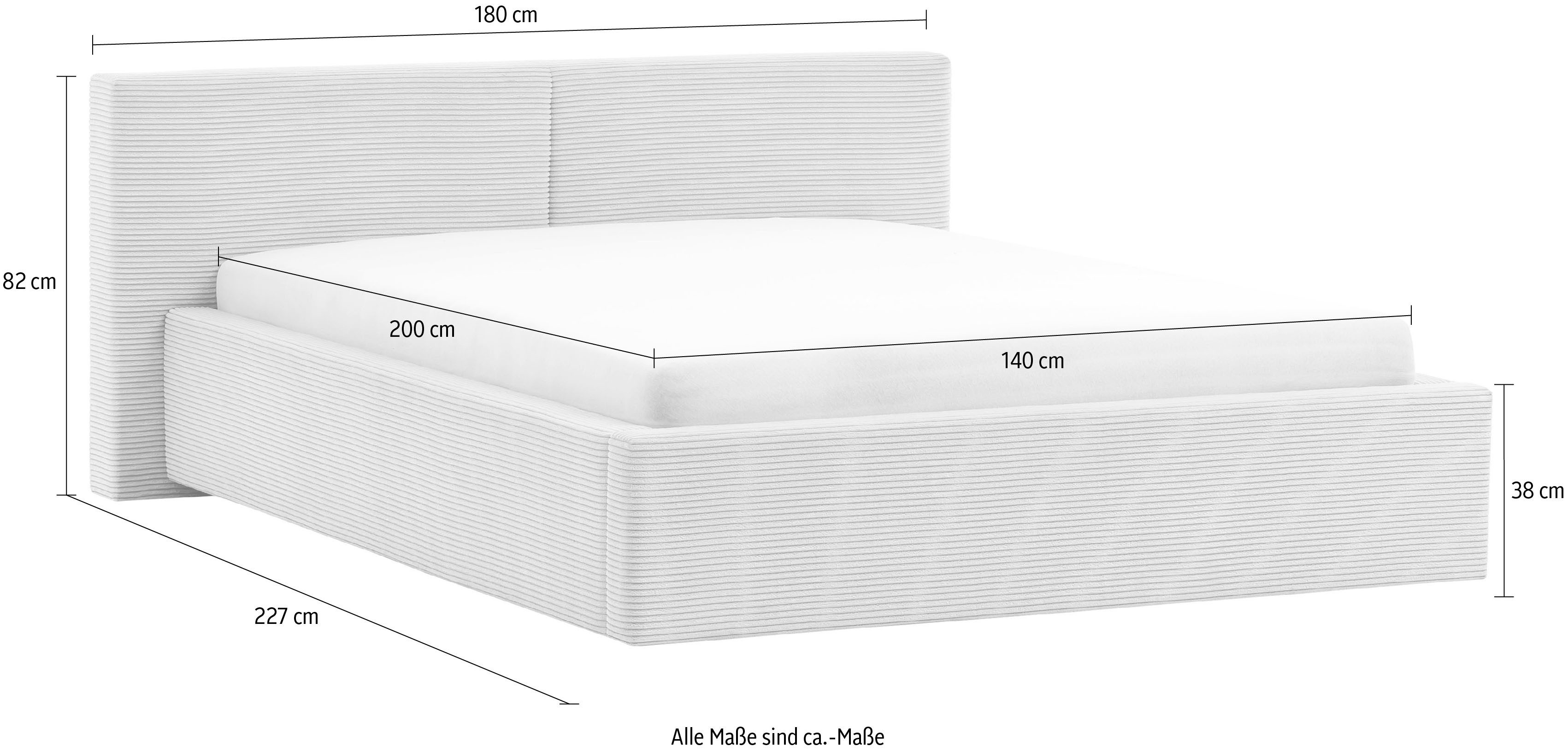 meise.möbel Gestoffeerd bed Cube optioneel met matras en bedlade