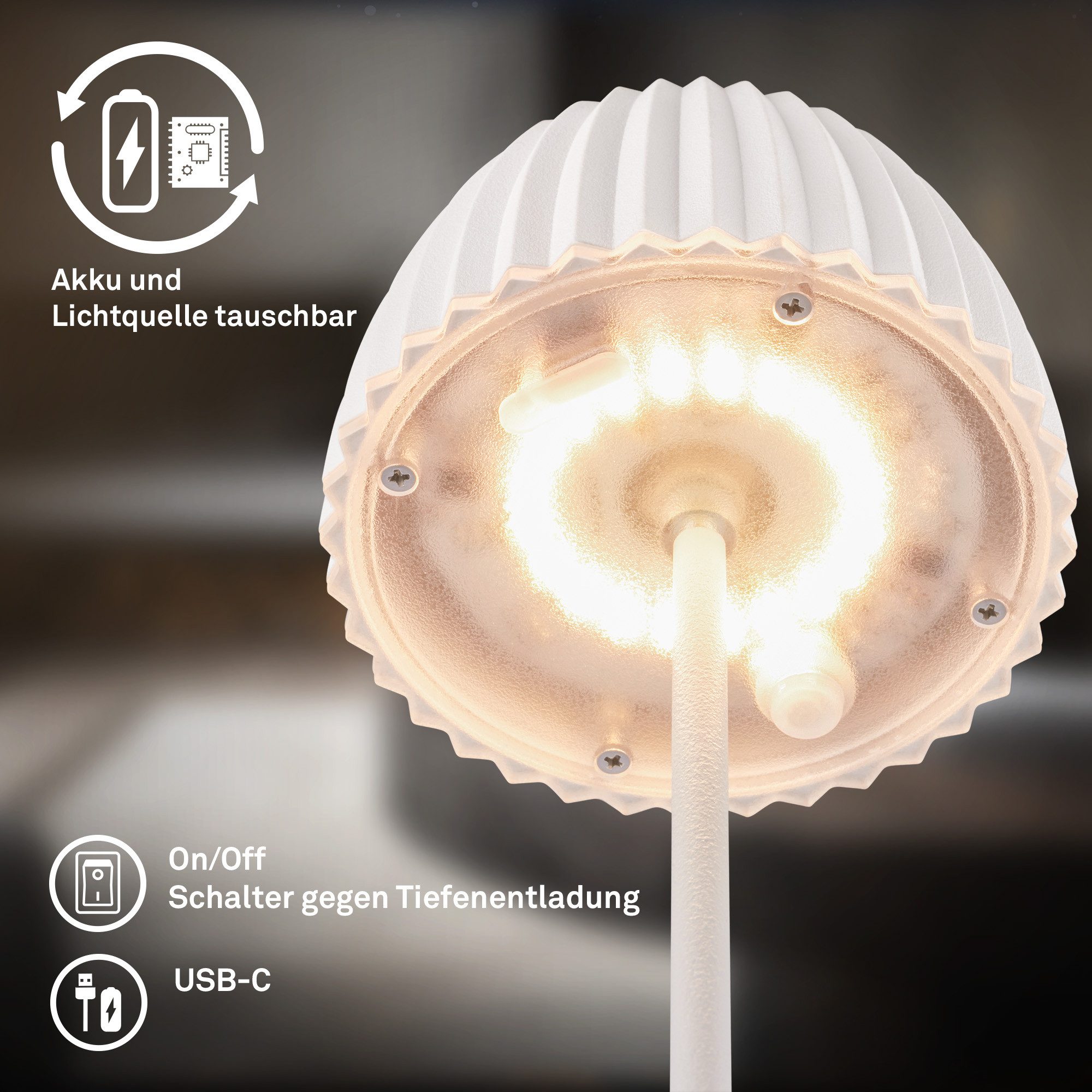 Briloner Leuchten Led-tafellamp Akku LED Tischleuchte, mini, weiß
