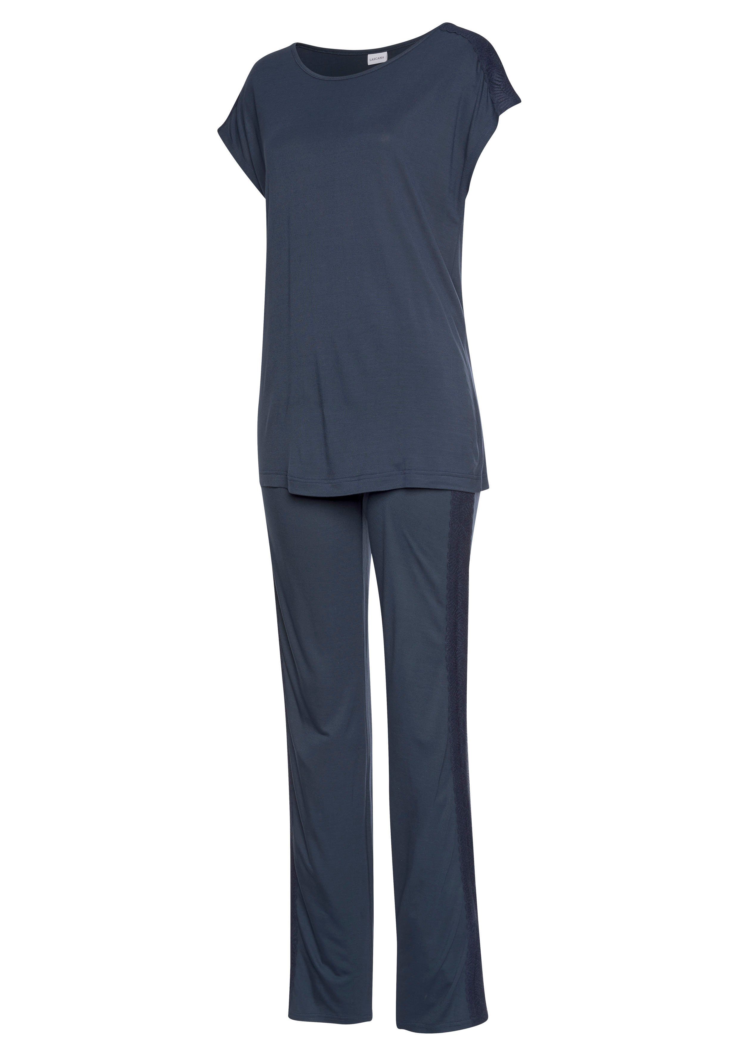 Lascana Pyjama met opgestikte kanten details (2-delig, 1 stuk)