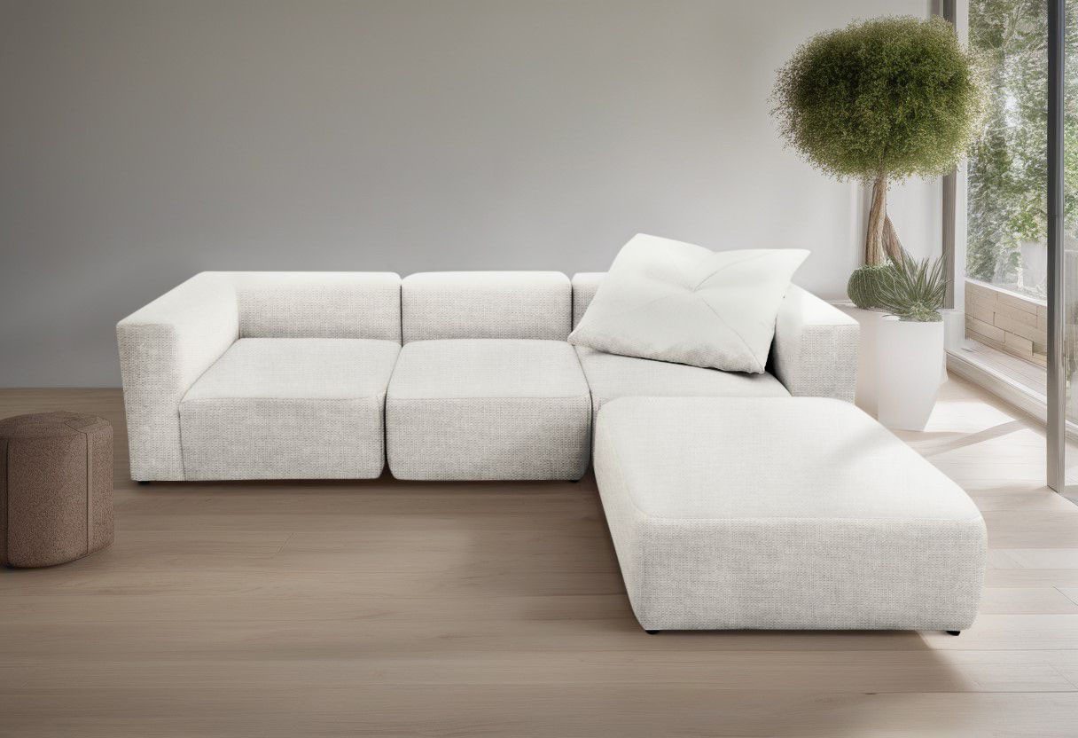 andas 3-zitsbank Utvik kan individueel worden samengesteld Modulsofa, bestaande uit 2 hoekelementen, 1 middenstuk en 1 poef