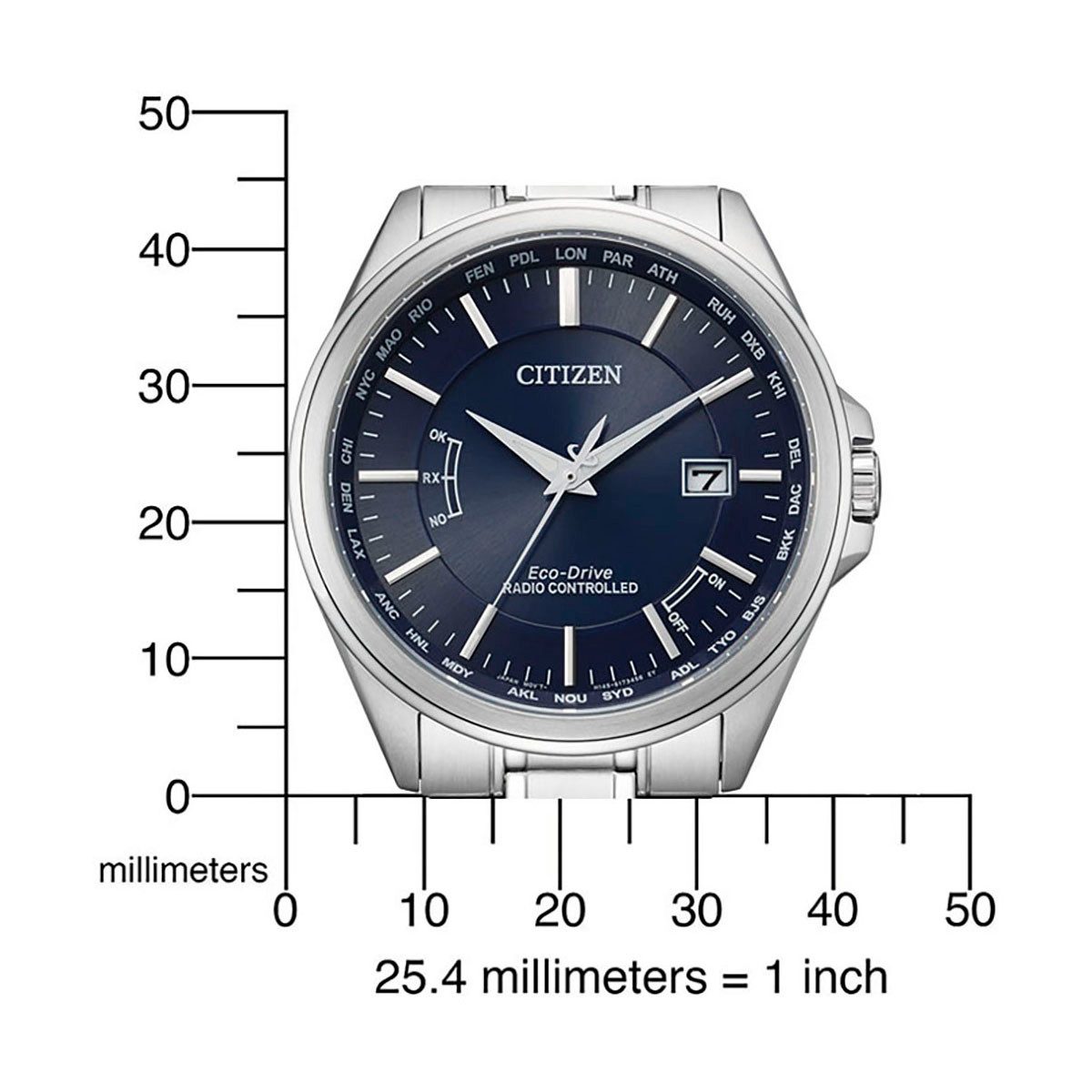 Citizen Radiografisch horloge Polshorloge, herenhorloge, solar, roestvrijstalen band, saffierglas, datum
