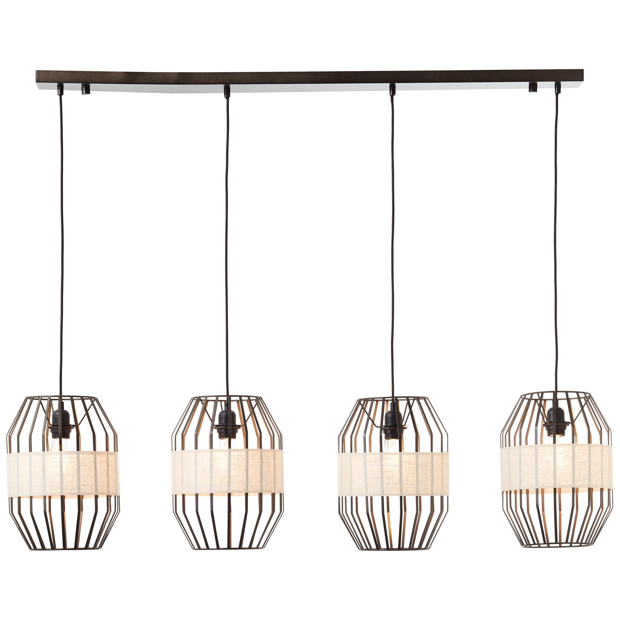 brilliant leuchten hanglamp slope 124 cm hoogte, 129 cm breedte, 4 x e27, metaal-textiel, zwart-naturel (1 stuk) bruin