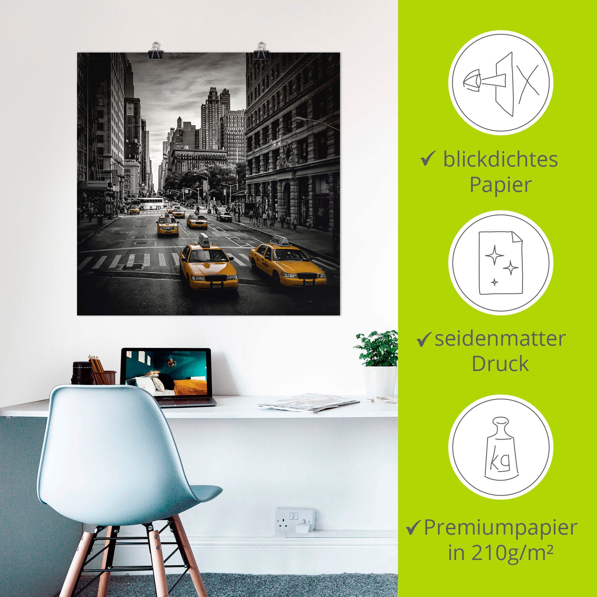 Artland Artprint New York City Verkeer 5th Avenue als artprint van aluminium, artprint voor buiten, artprint op linnen, poster, muursticker