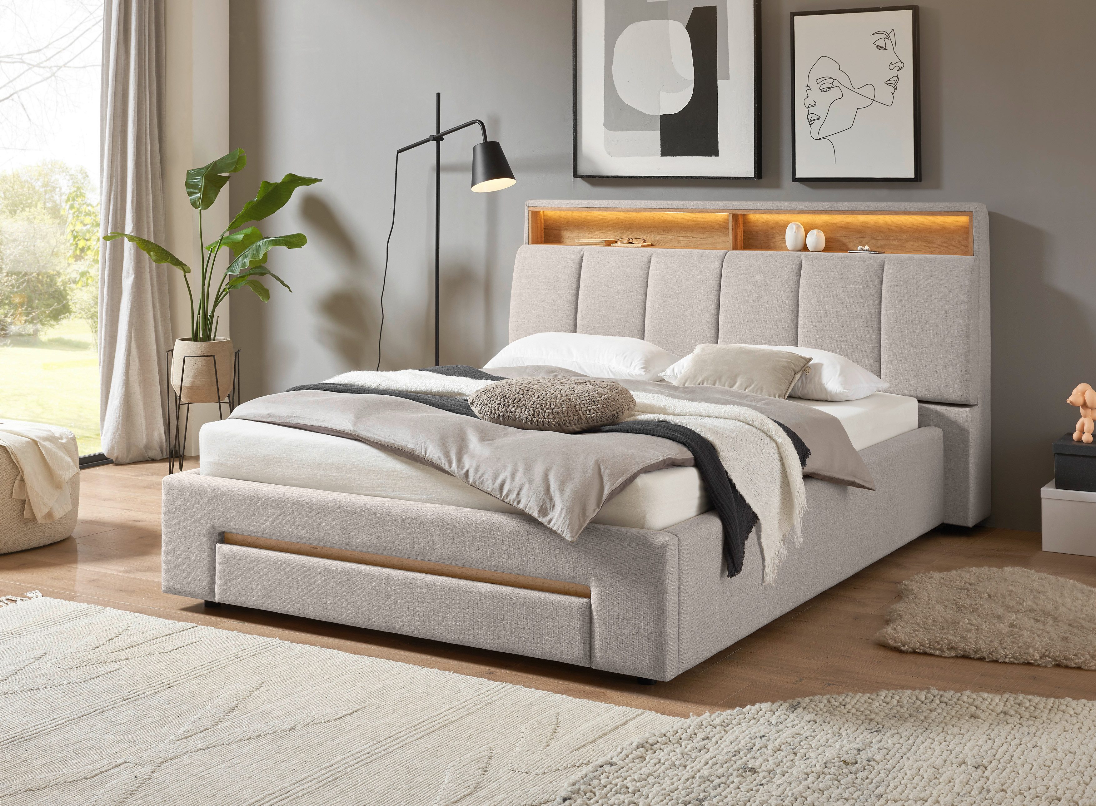 INOSIGN Gestoffeerd bed CiTY/GiRON,, gepolsterd opbergbed, met LED-verlichting Bedkisten met hondenbed of als opbergruimte, opklapbare hoofdeinden