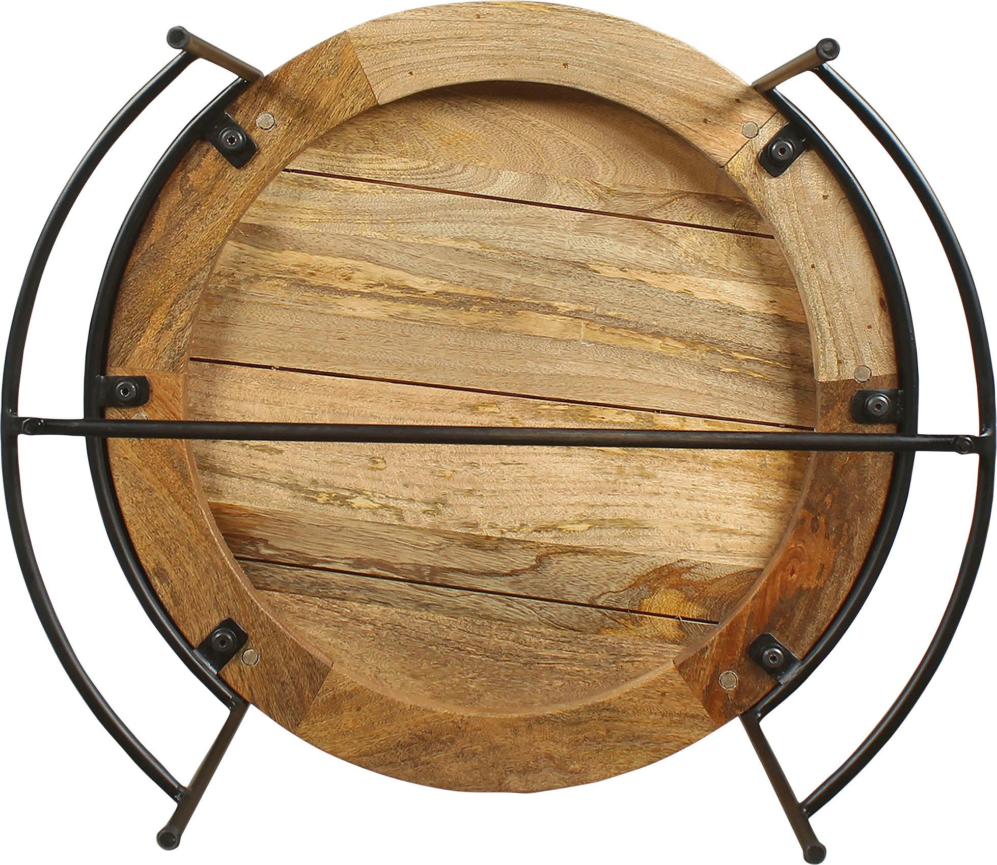 byLIVING Salontafel Hanna massief mango tafelblad 35 mm en zwarte metalen poten, rond 60 cm