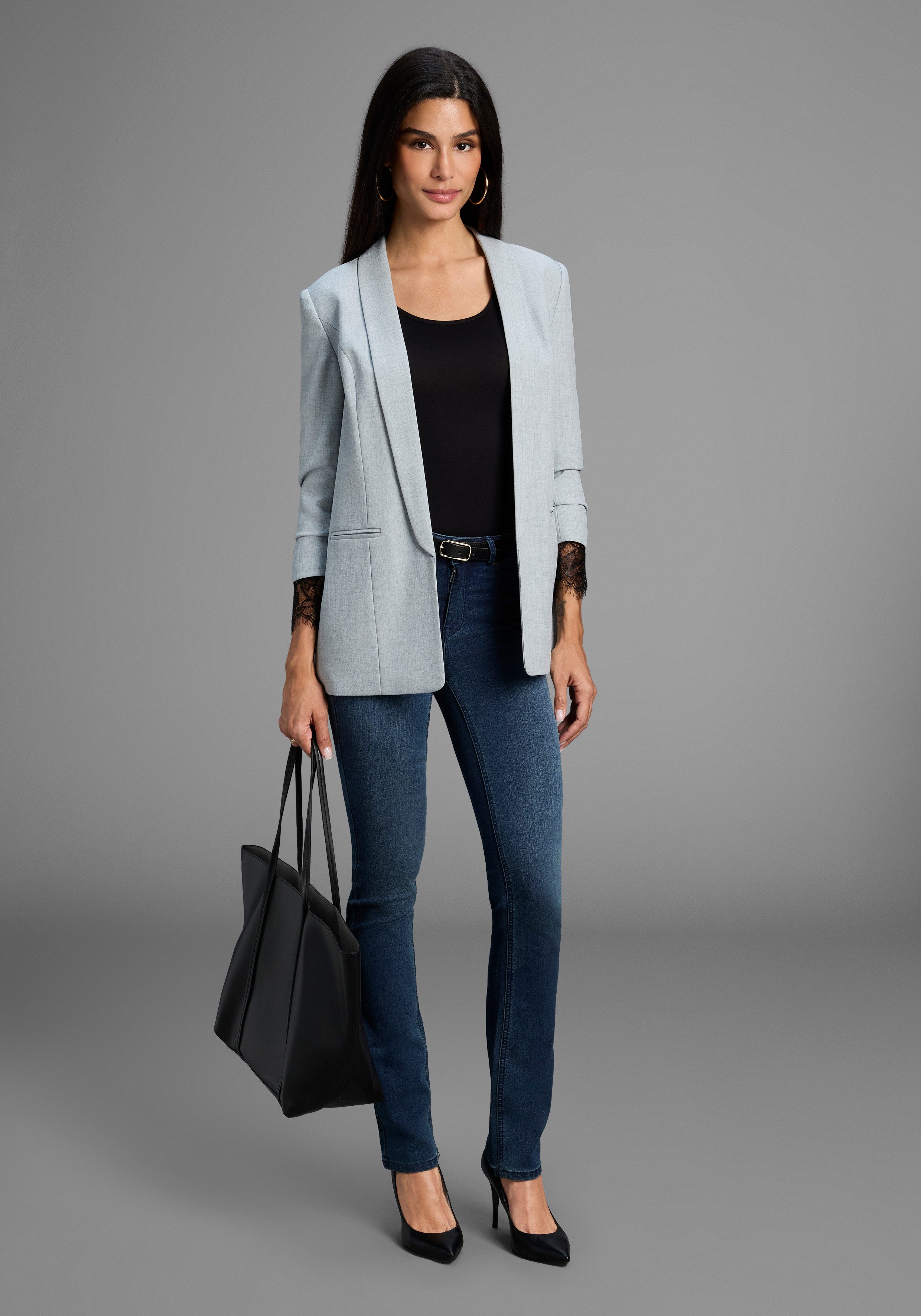 Melrose Shirt met lange mouwen getailleerde pasvorm, van jersey en kant