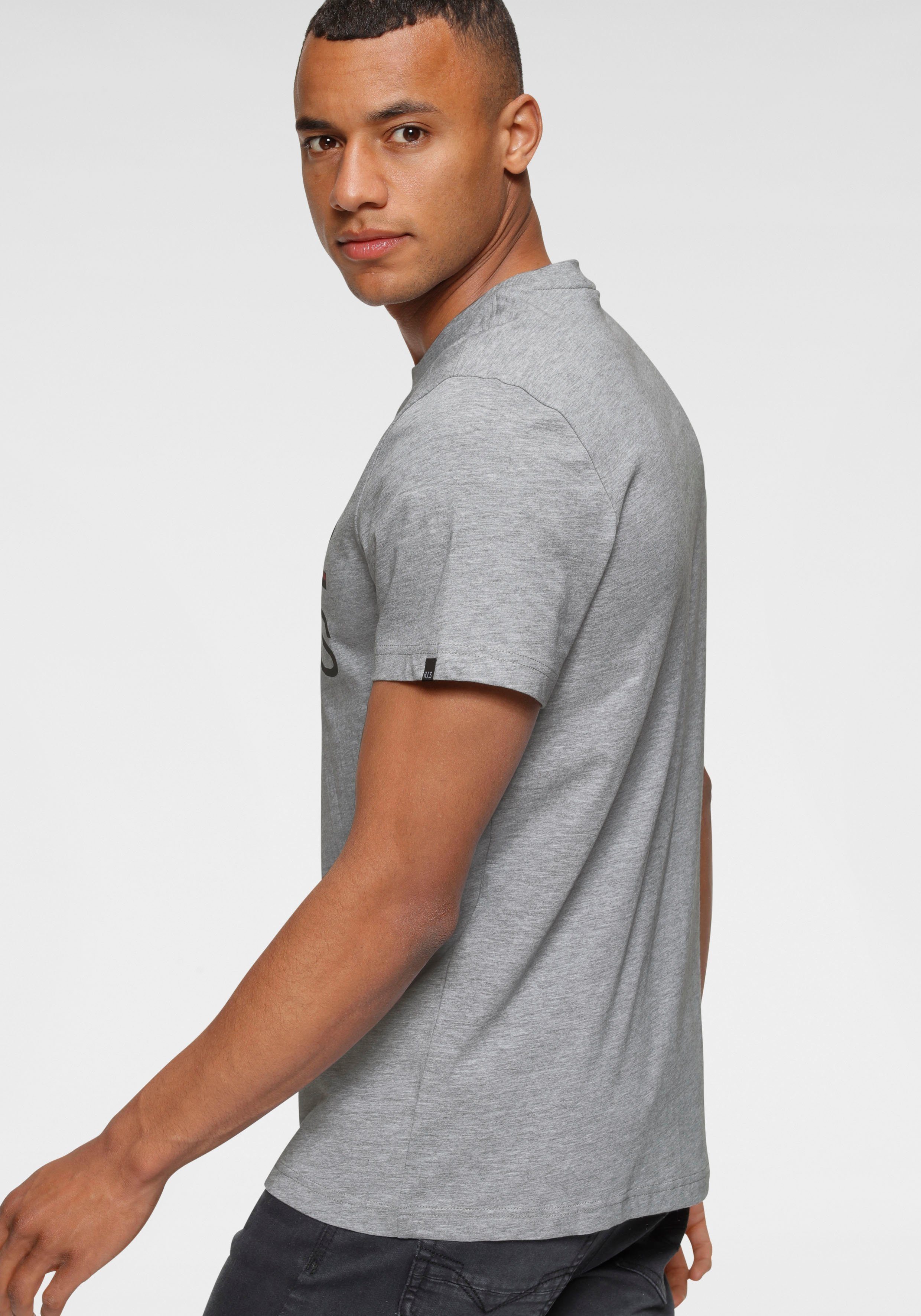 H.I.S Shirt met ronde hals slank gesneden, bedrukt ontwerp, ronde hals, van katoen (Set van 2)