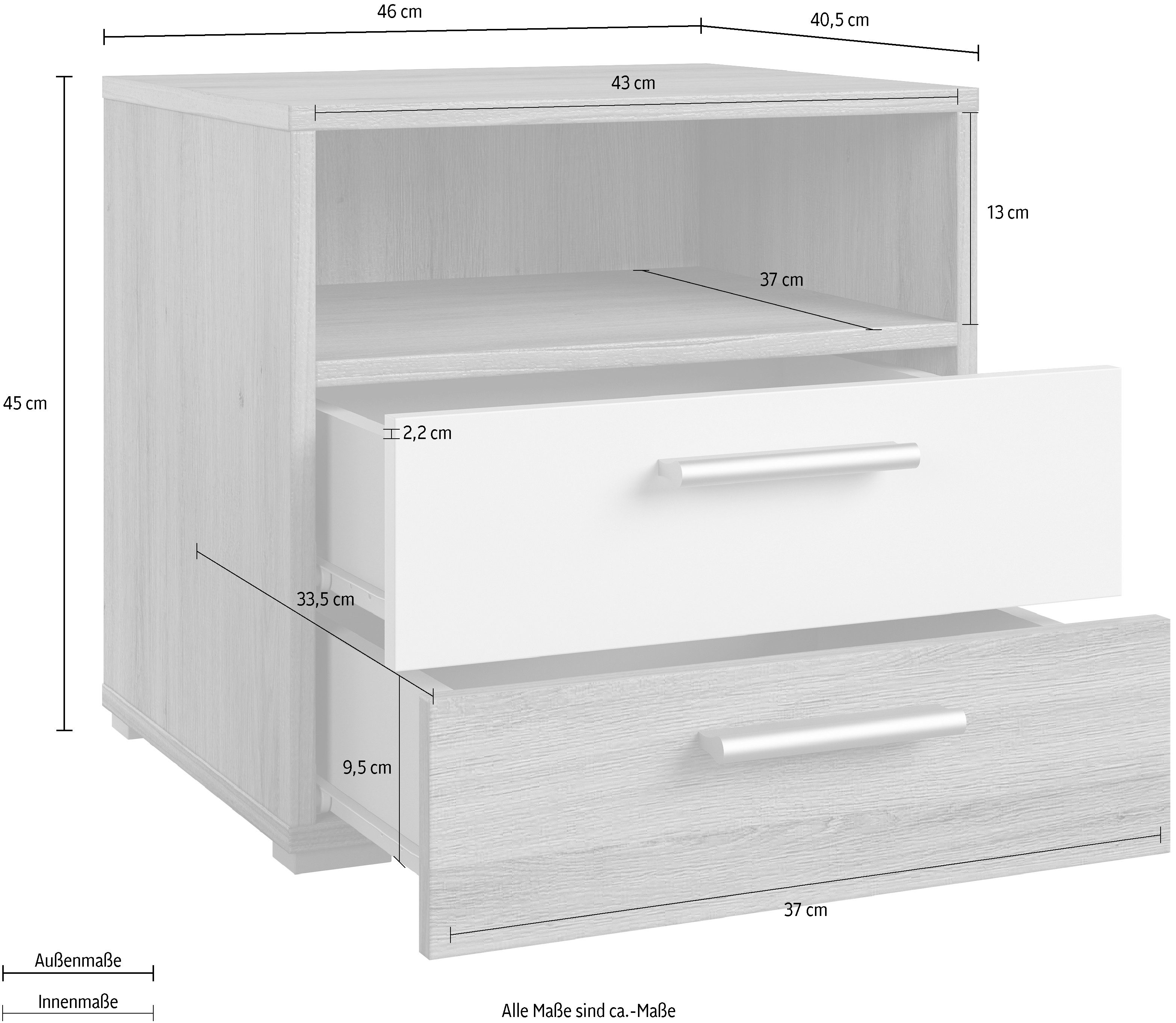 Home affaire Nachtkastje Bitry, breedte 46 cm, moderne nachtkast met 2 lades