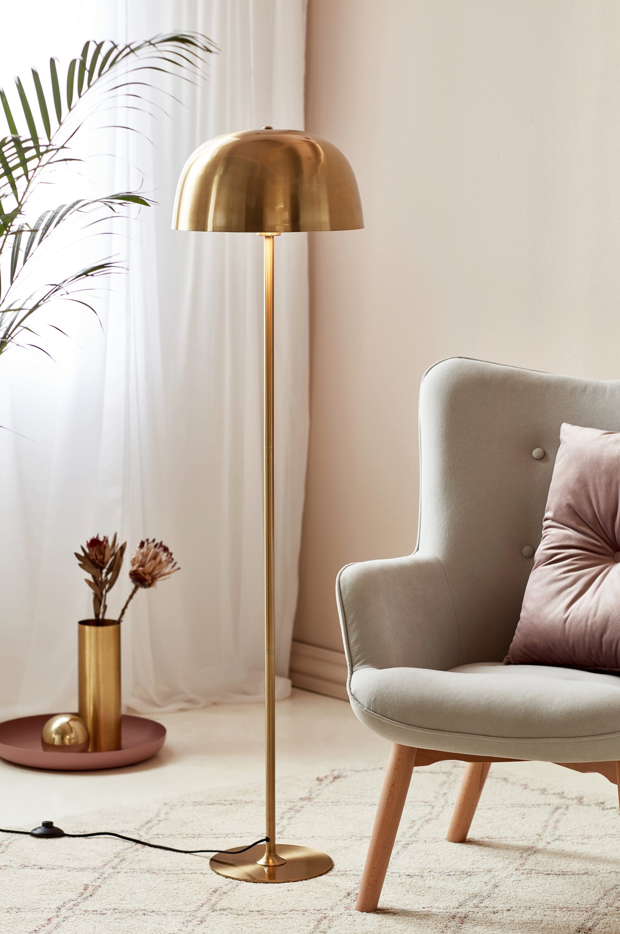Nordlux Staande lamp Cera Messing design, textielsnoer